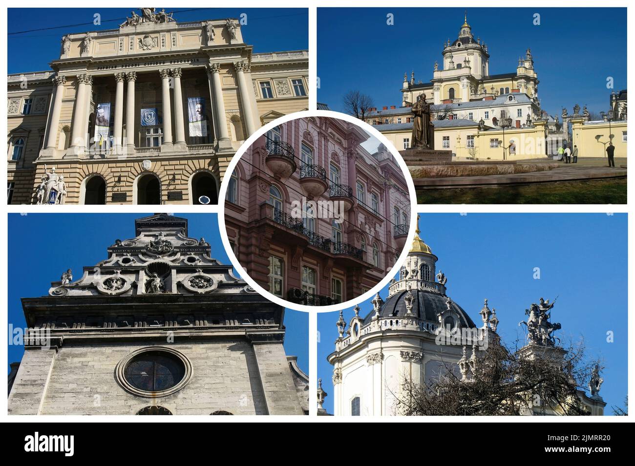 La jolie ville ukrainienne de Lviv avec ses églises et ses palais dans le petit centre historique, qui se réfèrent à des atmosphères suggestives et romantiques Banque D'Images