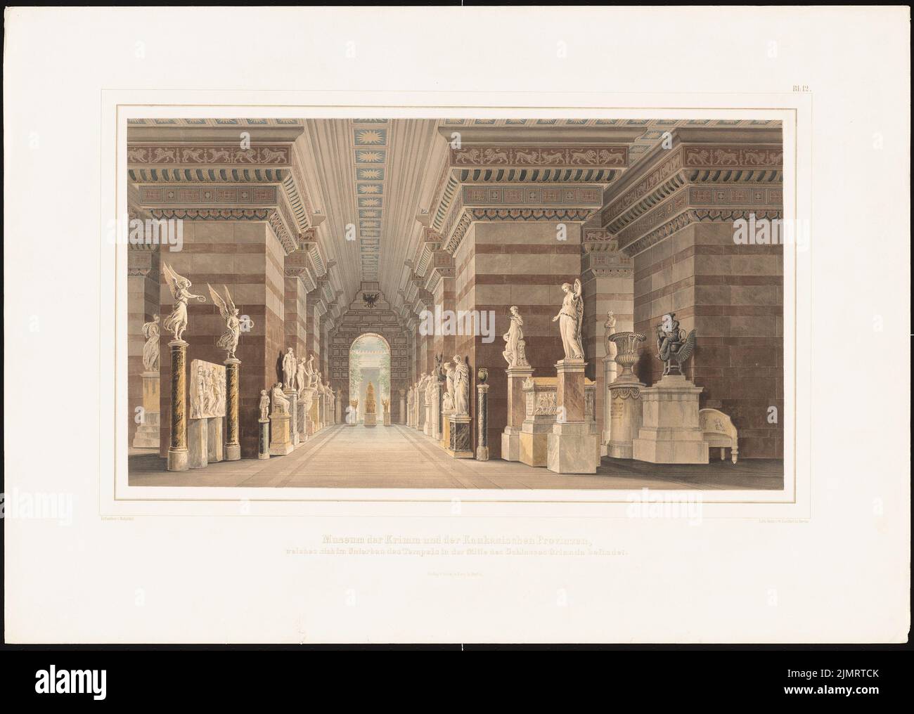 Schinkel Karl Friedrich (1781-1841), Château d'Orianda, Crimée (1873) : Musée de Crimée dans la sous-structure du temple. Lithographie colorée sur le carton, 59,9 x 84 cm (y compris les bords de balayage) Schinkel Karl Friedrich (1781-1841): Schloss Orianda, Krim Banque D'Images