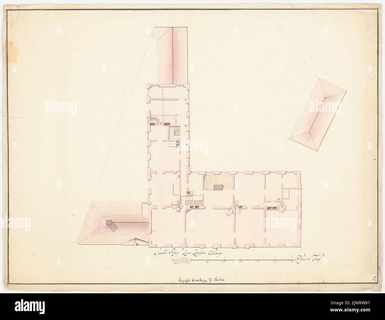 Knobelsdorff Georg Wenzeslaus von (1699-1753), immeuble résidentiel sur Kupfergraben 7, Berlin (env 1750): plan d'étage 2nd étage. Aquarelle crayon et encre sur papier, 48,3 x 63,5 cm (y compris les bords de numérisation) Knobelsdorff Georg Wenzeslaus von (1699-1753): Wohnhaus am Kupfergraben 7, Berlin Banque D'Images