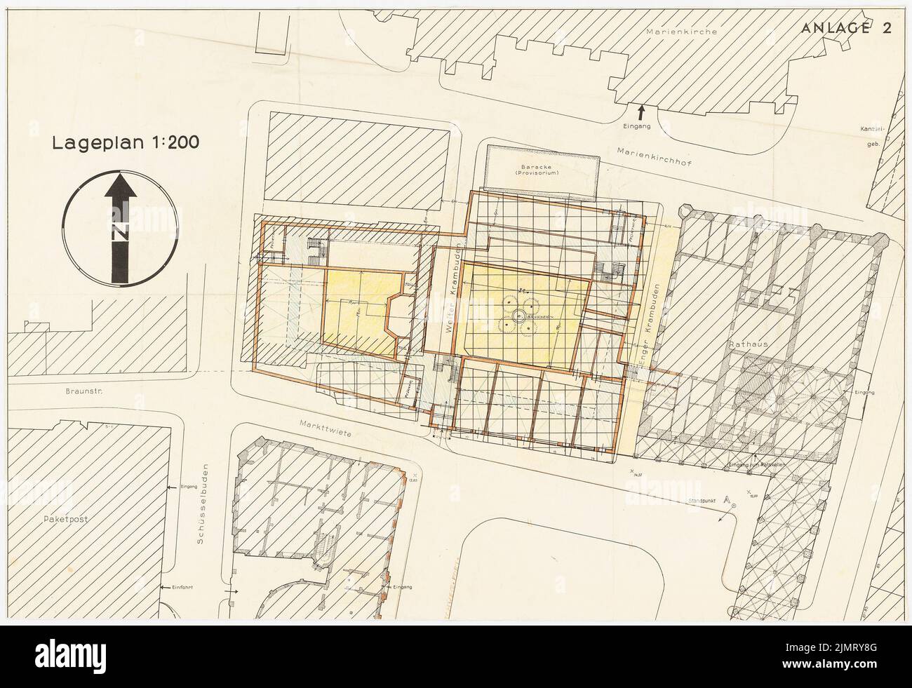 Blunck Erich (1872-1950), Markt à Lübeck (1949): Plan du site 1: 200. Crayon, crayon de couleur sur pression sur papier, 55,1 x 80,3 cm (y compris les bords de numérisation) Blunck Erich (1872-1950): Markt, Lübeck Banque D'Images