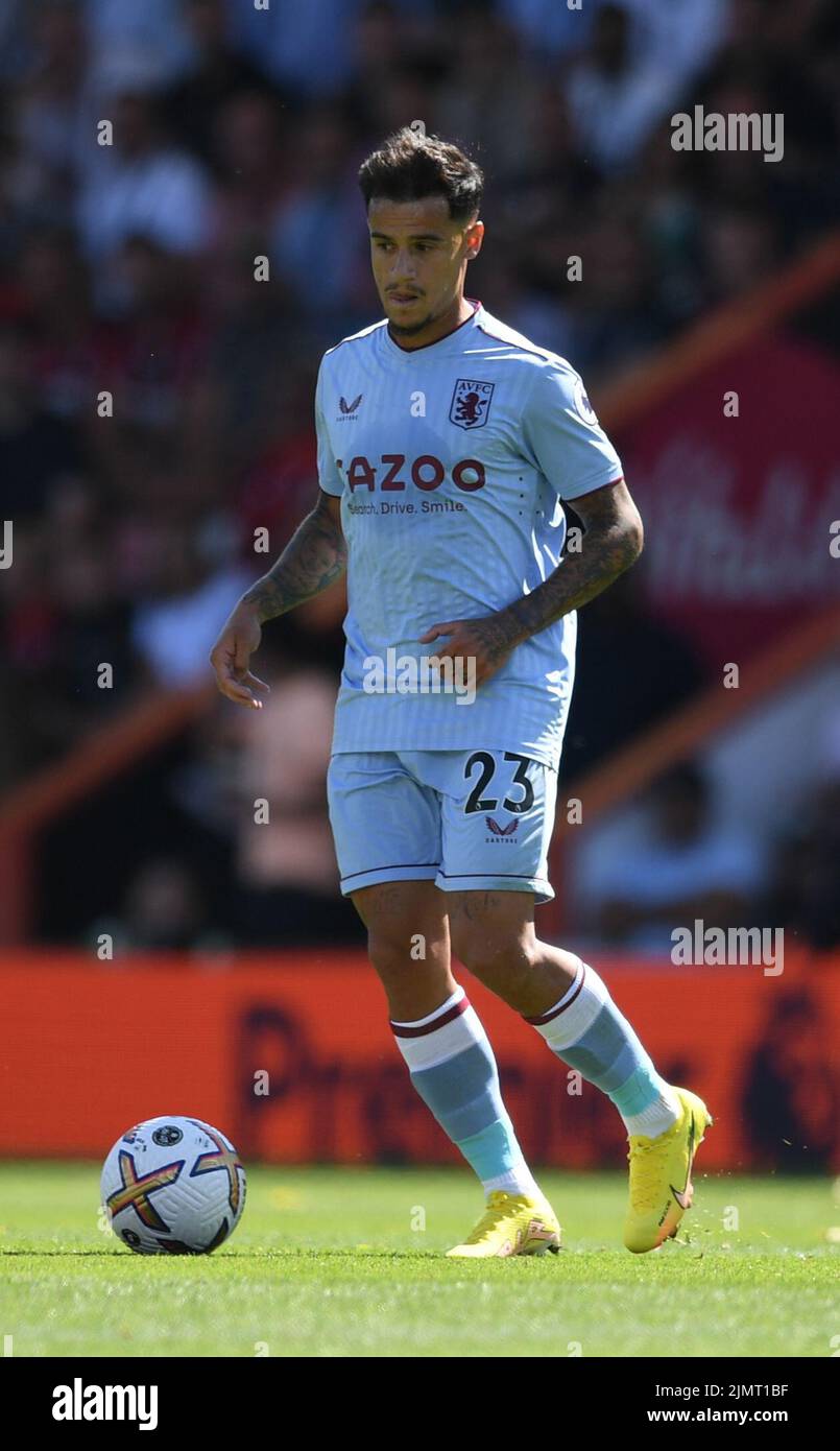 6th août 2022 ; Stade Vitality, Boscombe, Dorset, Angleterre : football de premier ministre, AFC Bournemouth contre Aston Villa: Philippe Coutinho de Aston Villa Banque D'Images 6th août 2022 ; Stade Vitality, Boscombe, Dorset, Angleterre : football de premier ministre, AFC Bournemouth contre Aston Villa: Philippe Coutinho de Aston Villa Banque D'Images
