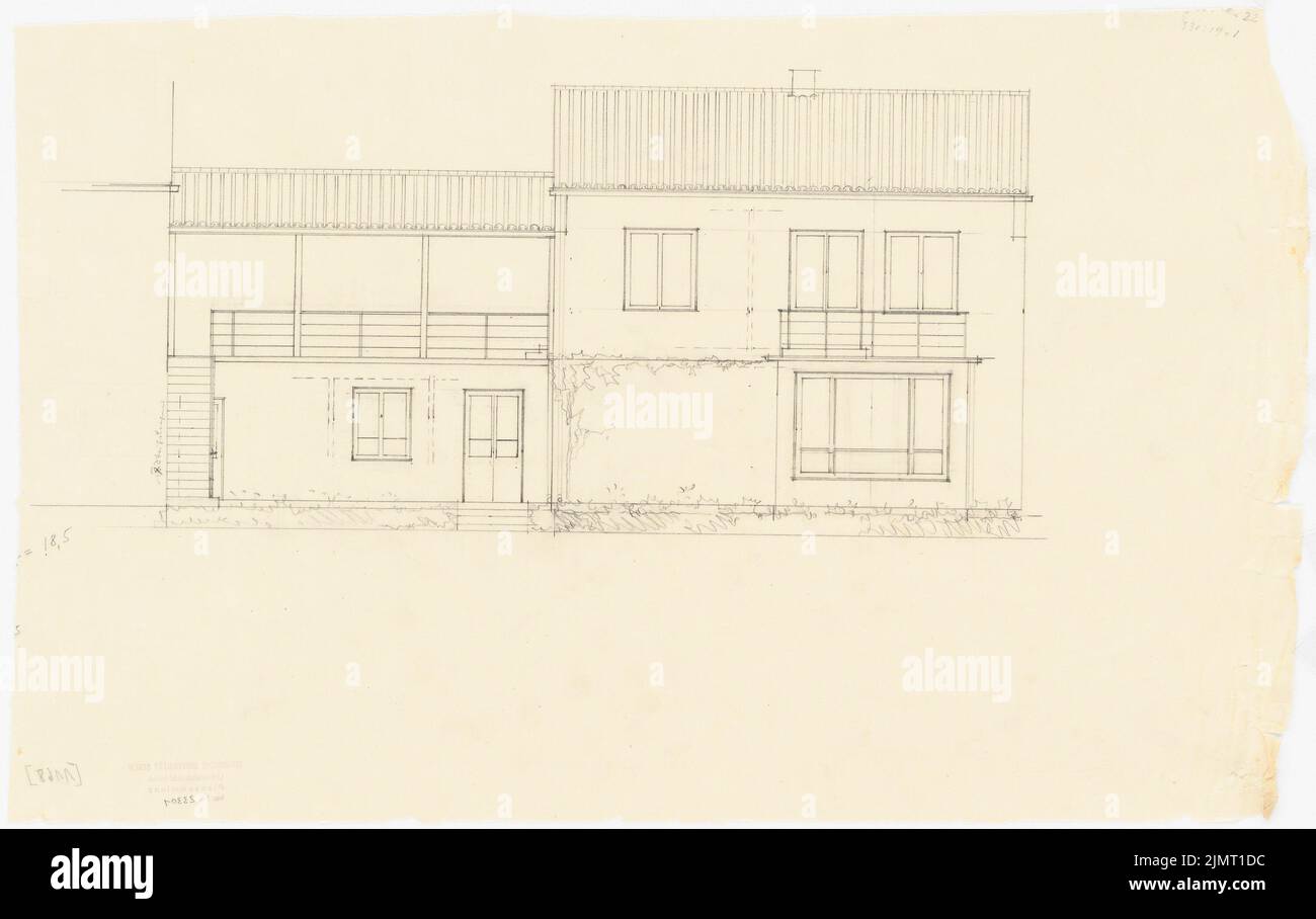 Jansen Hermann (1869-1945), plan de développement total Ankara. Ankara Cooperifi. Types de maisons (1936): Type D2, Diyarbekir, maison de rangée (maison de chaîne) 5 pièces, vue arrière 1:50. Crayon sur transparent, 34,8 x 55,2 cm (y compris les bords de balayage) Jansen Hermann (1869-1945): Gesamtbebauungsplan Ankara. Ankara Kooperatifi. Haustypen Banque D'Images