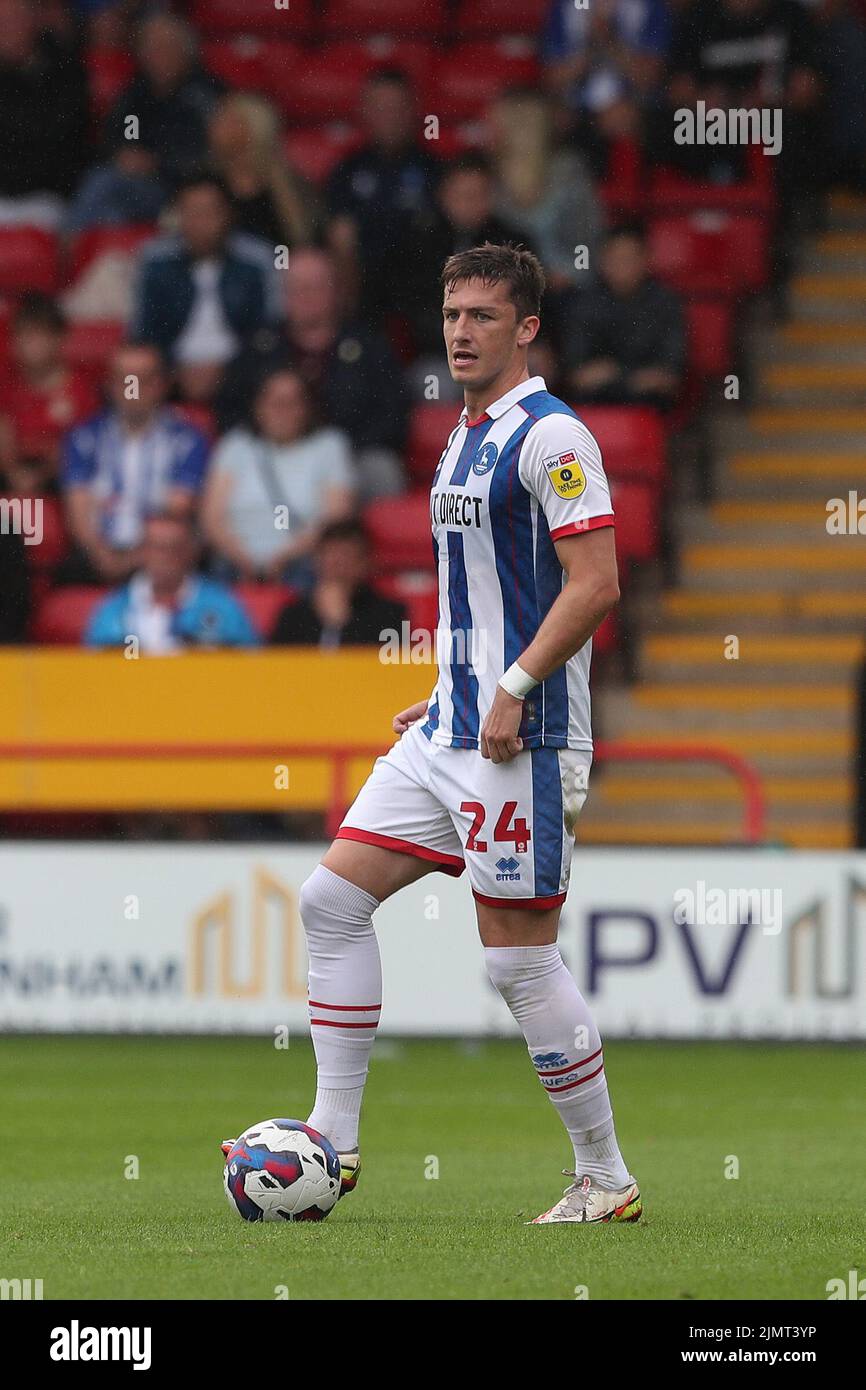 Alex Lacey de Hartlepool s'est Uni lors du match de la Sky Bet League 2 entre Walsall et Hartlepool s'est Uni au stade Banks, Walsall, le samedi 30th juillet 2022. (Crédit : Mark Fletcher | INFORMATIONS MI) Banque D'Images