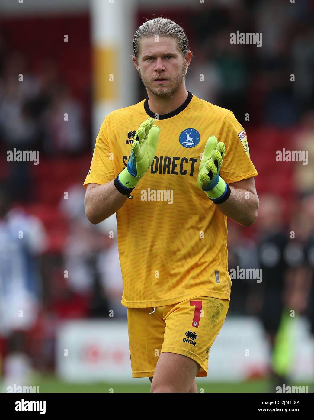 Ben Killip de Hartlepool s'est Uni lors du match de la Sky Bet League 2 entre Walsall et Hartlepool s'est Uni au stade Banks, Walsall, le samedi 30th juillet 2022. (Crédit : Mark Fletcher | INFORMATIONS MI) Banque D'Images