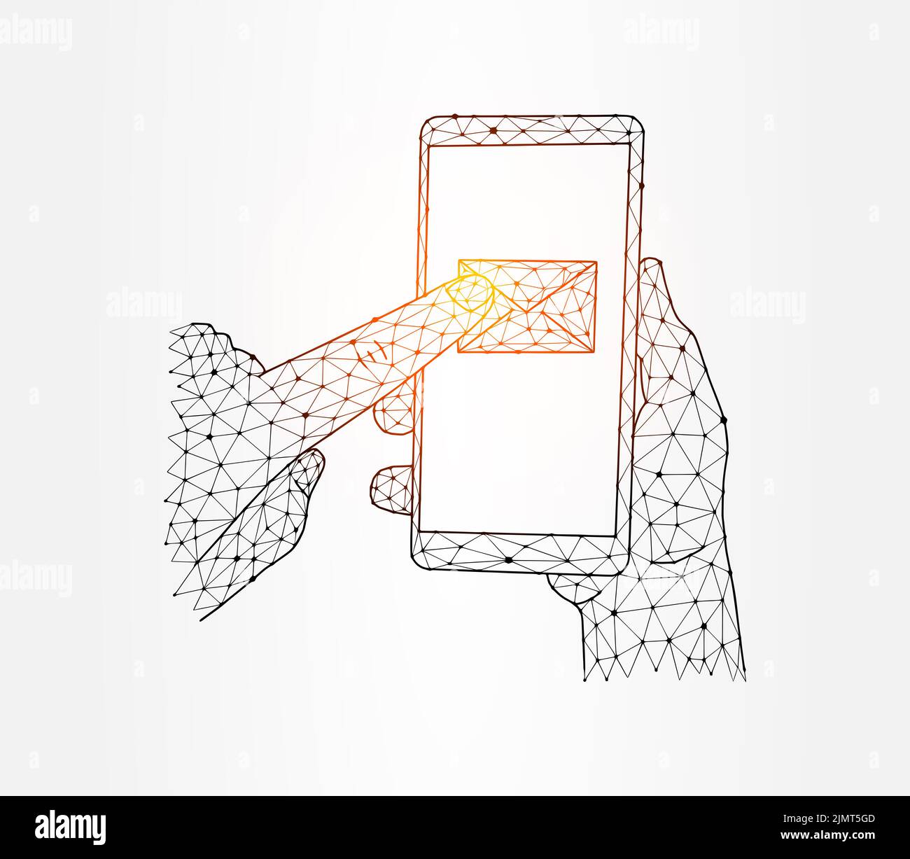 Appuyez avec le doigt sur un message sur l'illustration du téléphone sur fond blanc Banque D'Images