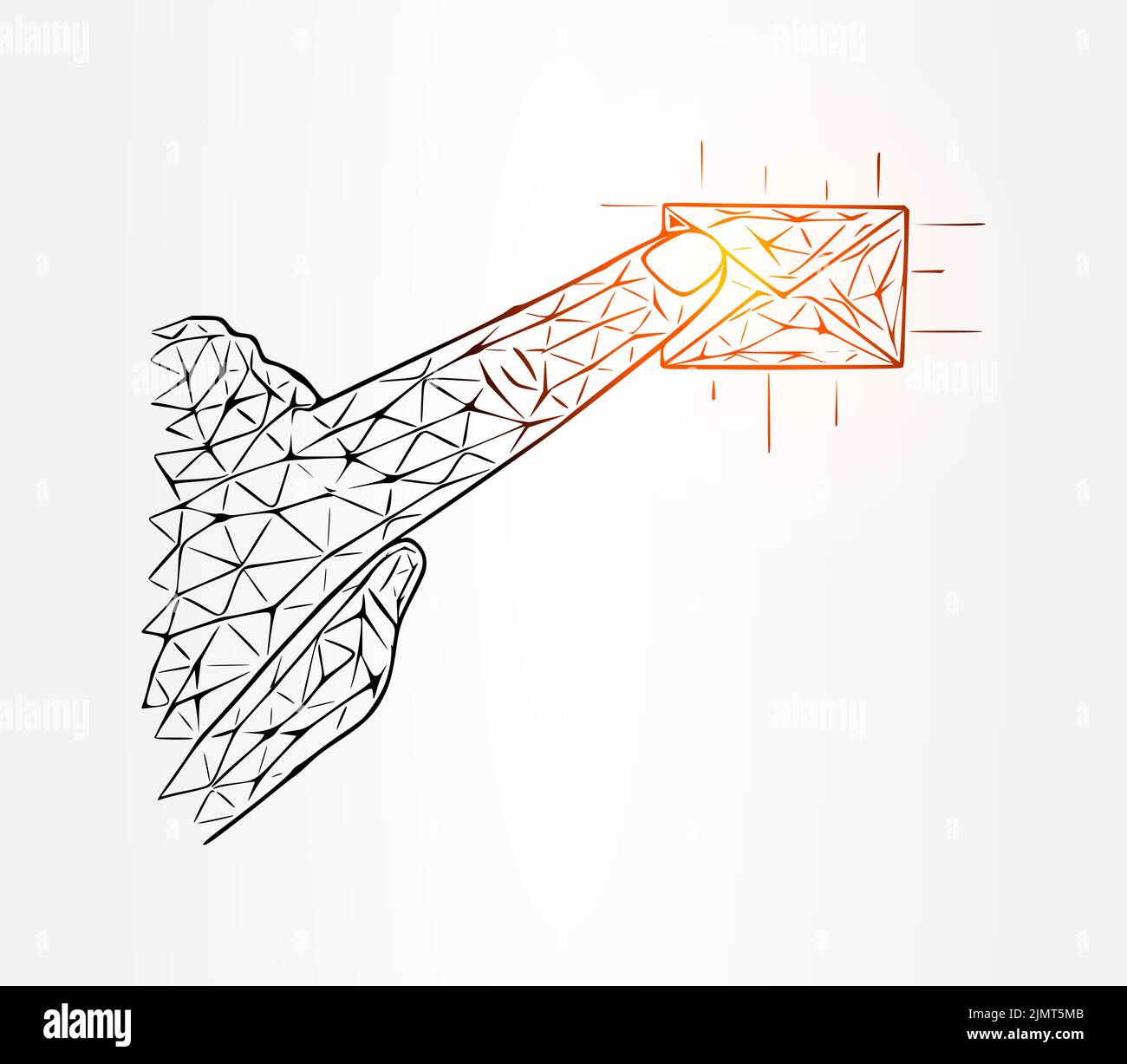 Appuyez avec le doigt sur une illustration de ligne de message sur fond blanc Banque D'Images