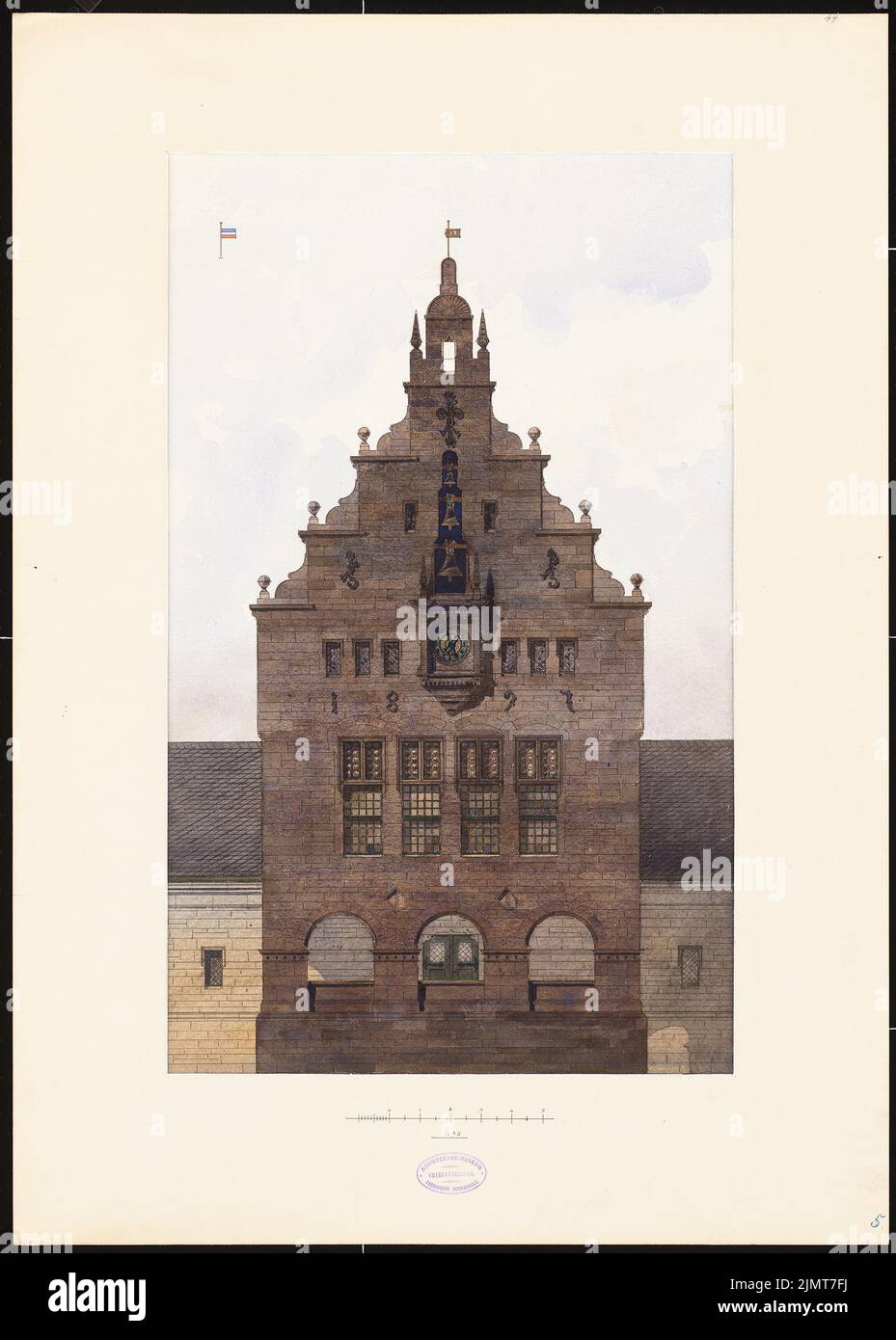 Wille Wilhelm (1877-1929), salle à boire (1896-1896) : vue de façade 1:50. Aquarelle sur la boîte, 80,9 x 57,9 cm (y compris les bords du scan) mille Wilhelm (1877-1929): Trinkhalle Banque D'Images