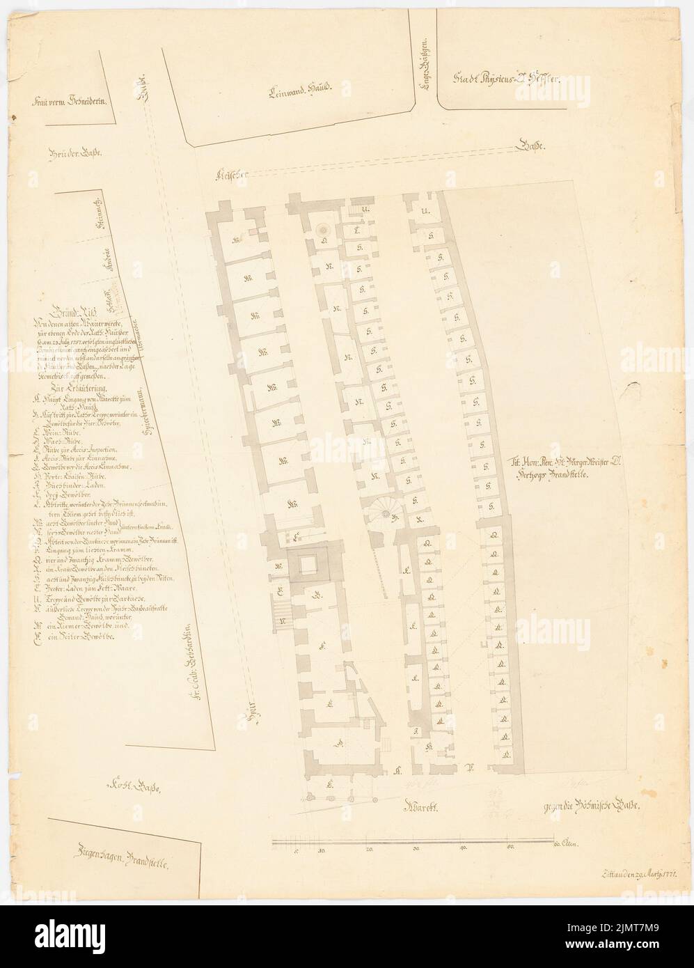 Architecte inconnu, Hôtel de ville Zittau (29 mars 1771): Plan d'étage après le bombardement 23,7.1757. Encre, crayon aquarelle sur papier, 78,7 x 60,4 cm (y compris les bords de numérisation) N. : Rathaus, Zittau Banque D'Images