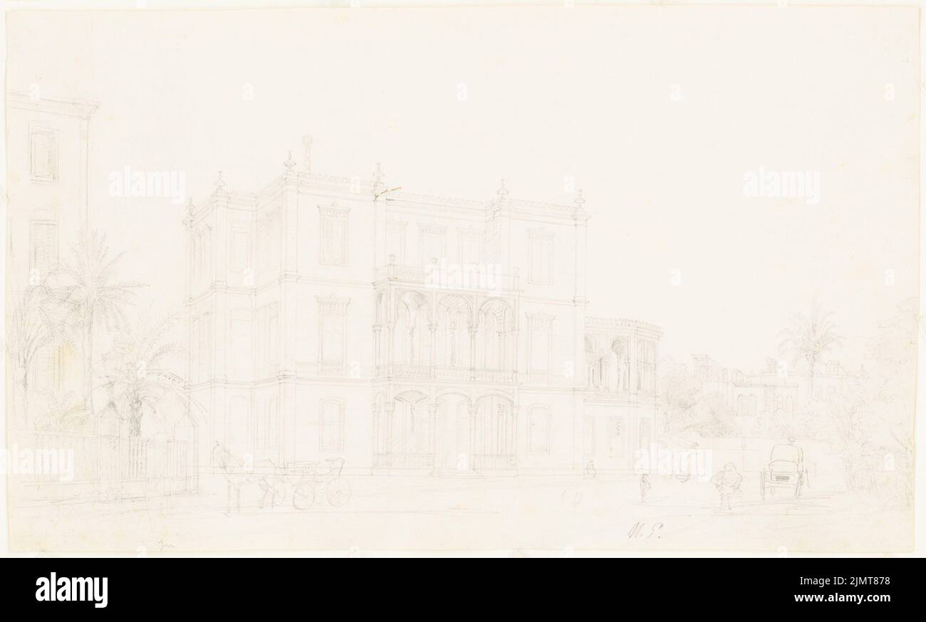 Diebitsch Carl von (1819-1869), Villa des Nubar Pascha, le Caire (sans dat.) : vue de face de la villa de 3 étages. Crayon sur la boîte, 29,2 x 48,4 cm (y compris les bords de balayage) Diebitsch Carl von (1819-1869): Villa des Nubar Pascha, Kairo Banque D'Images