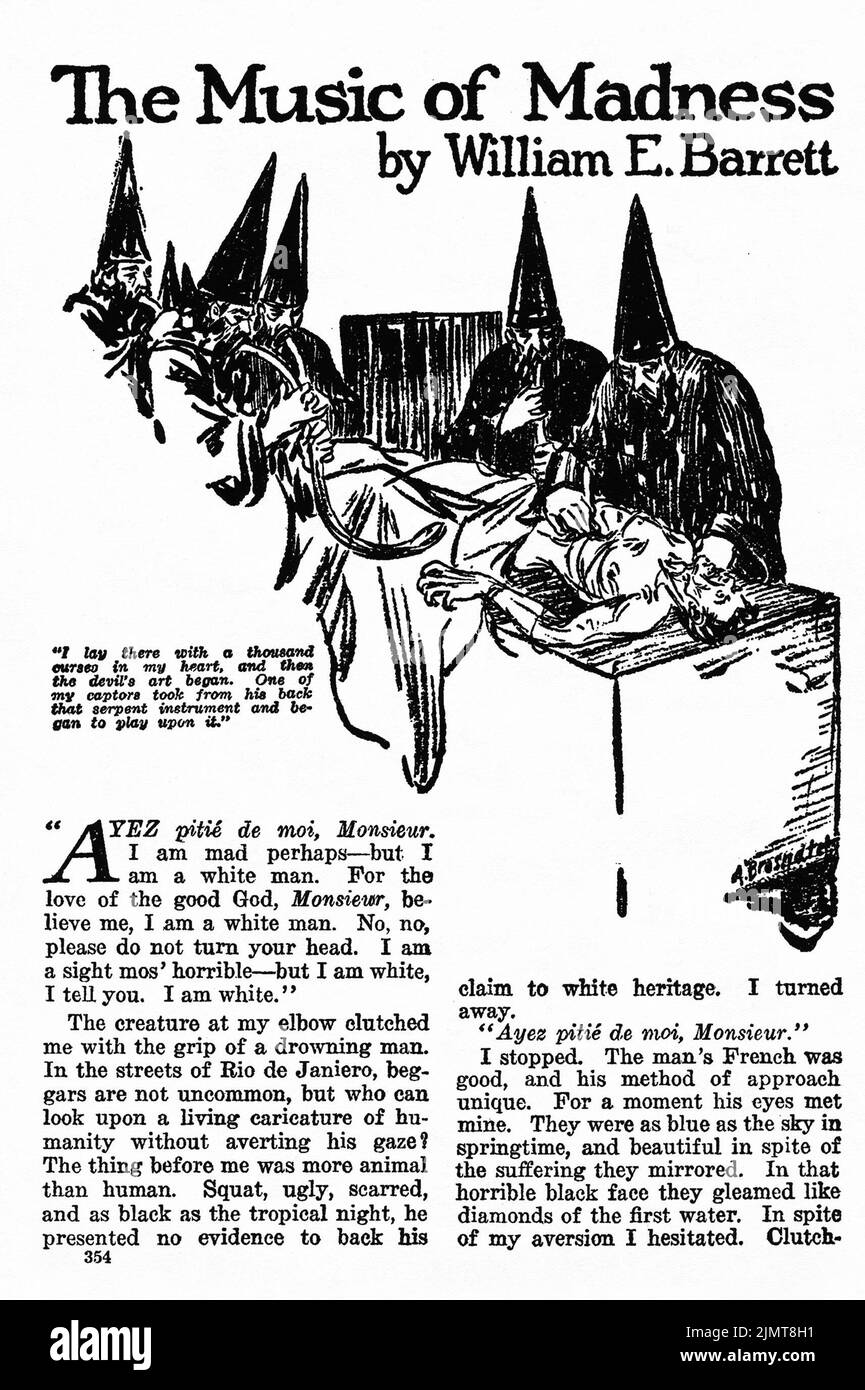 La musique de la folie, par William E. Barrett. Illustration par Andrew Brosnatch de Weird Tales, mars 1926 Banque D'Images