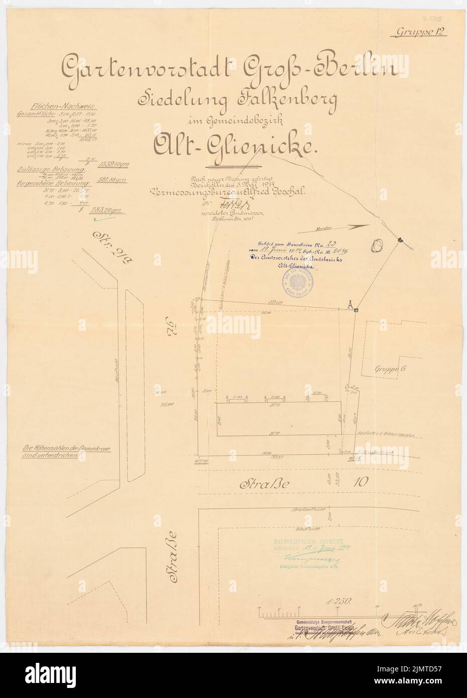 Taut Bruno (1880-1938), Gartenstadt Falkenberg à Berlin-Altglienicke (1914): Gartenstadtstraße, Groupe 12: Plan du site 1: 250. Légère rupture sur le carton, 66,3 x 47,4 cm (y compris les bords de balayage) taut Bruno (1880-1938): Gartenstadt Falkenberg, Berlin-Altglienicke Banque D'Images