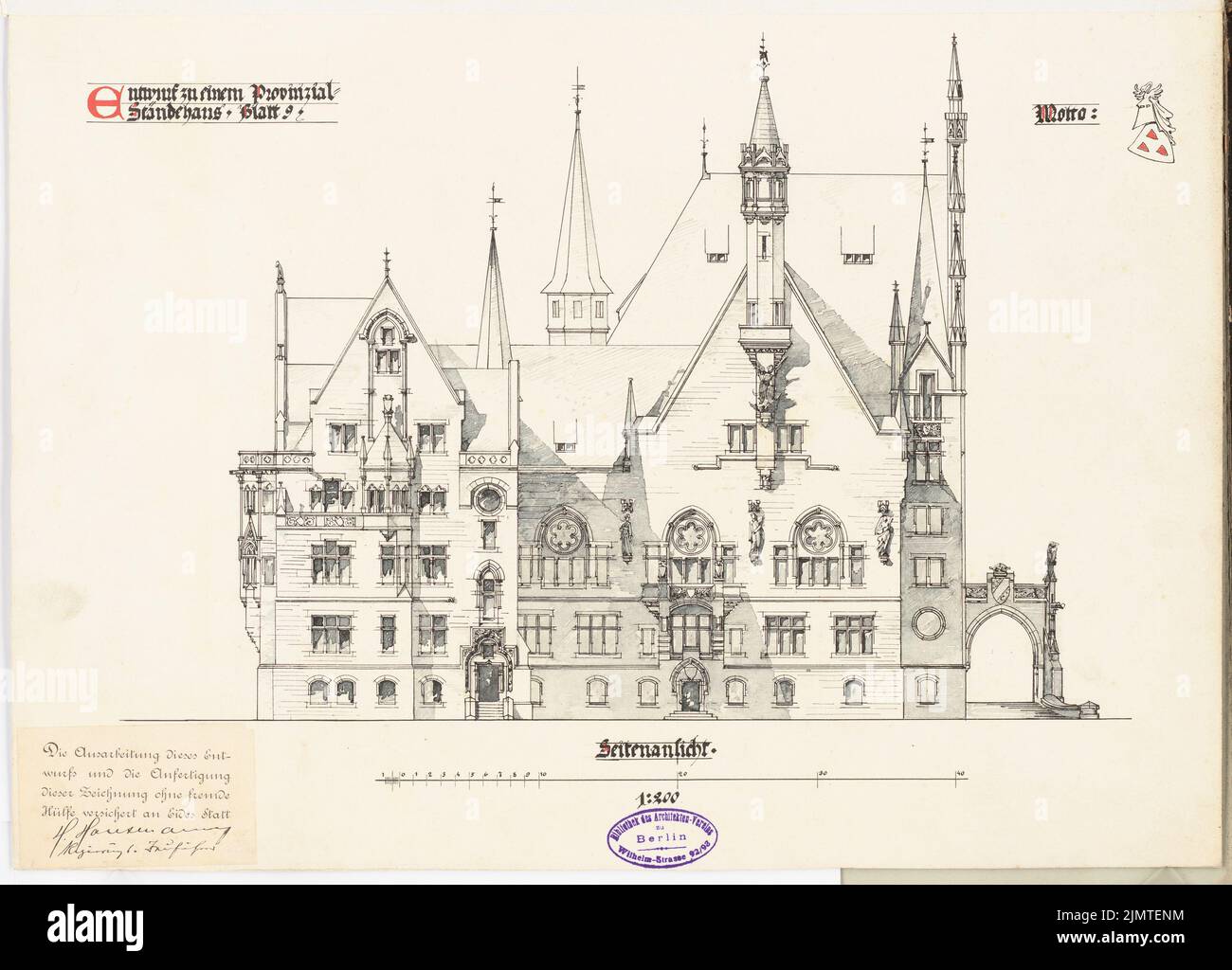 Hausmann Hans, sujet provincial. Concours Schinkel 1897 (1897) : façade de S. View 1 : 200. Tusche aquarelle sur la boîte, 31,9 x 44,3 cm (y compris les bords de balayage) Hausmann Hans : Provincial-Ständehaus. Schinkelwettbewerb 1897 Banque D'Images