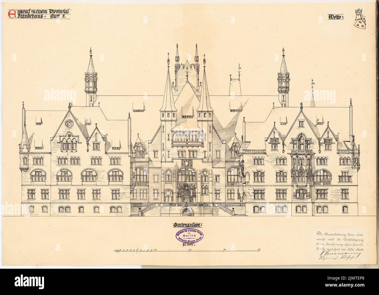 Hausmann Hans, sujet provincial. Concours Schinkel 1897 (1897) : façade par W. View 1 : 200. Tusche aquarelle sur la boîte, 38,8 x 54,8 cm (y compris les bords de balayage) Hausmann Hans : Provincial-Ständehaus. Schinkelwettbewerb 1897 Banque D'Images