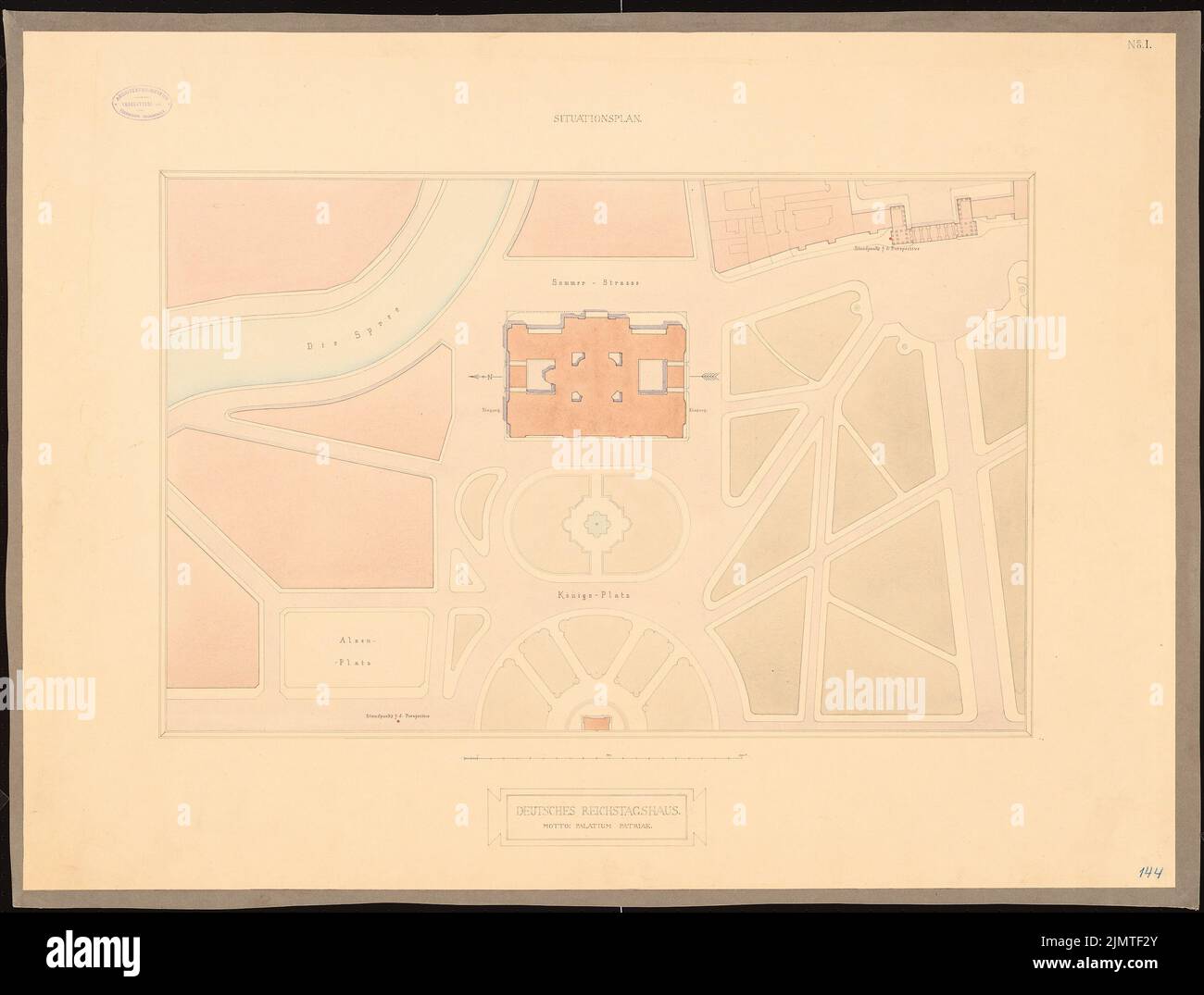 Oscar d'été (1840-1894), Reichstag, Berlin. Deuxième concours (1882): Plan du site. Tuche aquarelle sur la boîte, 68,6 x 90,4 cm (y compris les bords de balayage) Sommer Oscar (1840-1894): Reichstag, Berlin. Zweiter Wettbewerb Banque D'Images