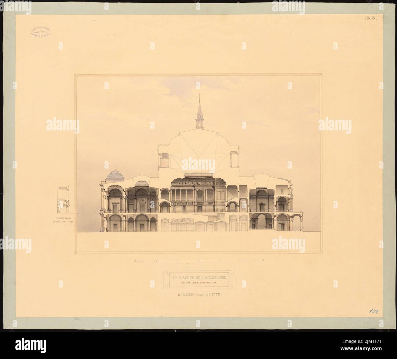 Oscar d'été (1840-1894), Reichstag, Berlin. Deuxième concours (1882): Coupe transversale. Encre, couleur encre, aquarelle sur carton, 78 x 93,3 cm (y compris les bords de numérisation) Sommer Oscar (1840-1894): Reichstag, Berlin. Zweiter Wettbewerb Banque D'Images