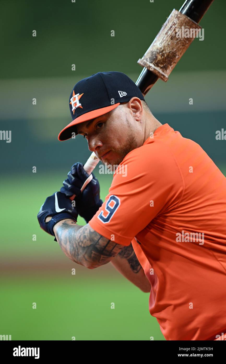 Houston Astros Catcher Christian V‡zquez (9) dans son premier jeu en tant qu'Astro avant le jeu MLB entre le Boston Red Sox et les Houston Astros sur Tu Banque D'Images
