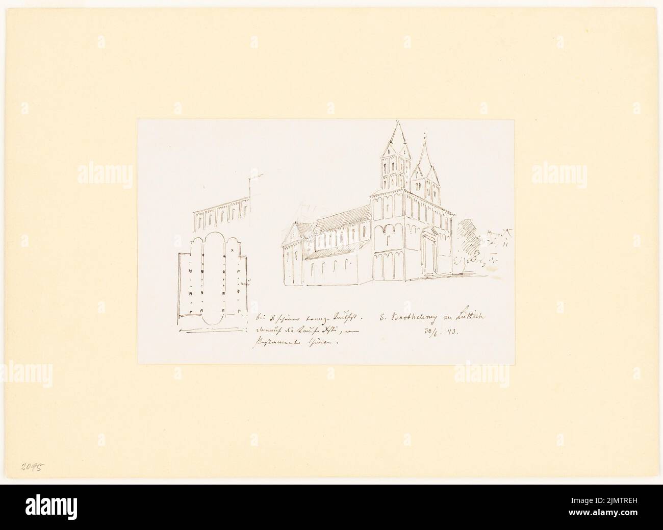 Stüler août (1800-1865), Saint-Barthélemy à Liège (30 juin 1843): Perspective et plan d'étage. Crayon et encre sur carton, 22,9 x 31,3 cm (y compris les bords de balayage) Stüler Friedrich August (1800-1865): St. Barthelemy, Lüttich Banque D'Images