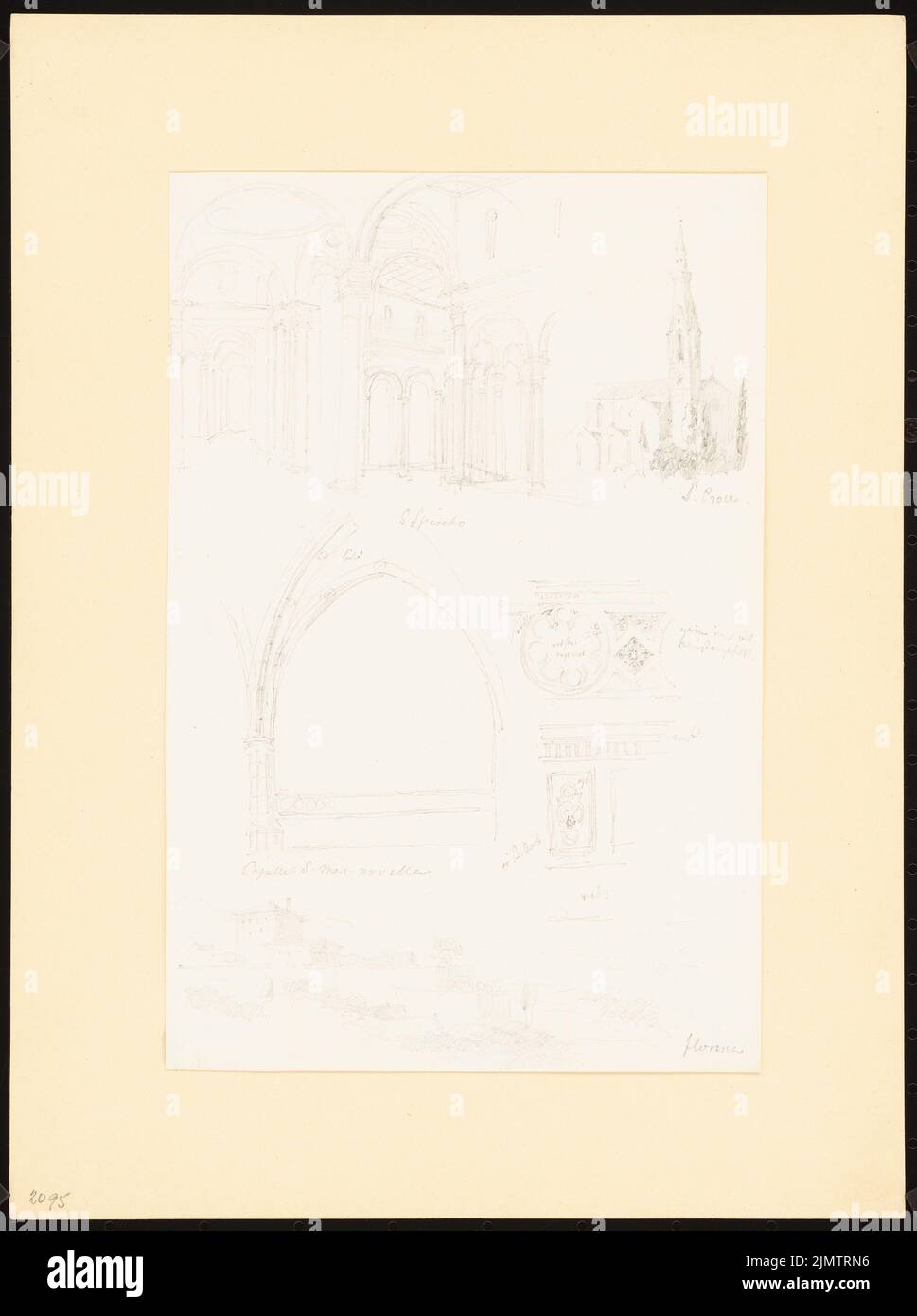 Stüler August (1800-1865), S. Spirito, S. Croce, chapelle S. Maria Novella, Landschaft, Florence (1830): Vues de perspective, détails. Crayon sur papier, 31,4 x 23,4 cm (y compris les bords de numérisation) Stüler Friedrich août (1800-1865): S. Spirito, S. Croce, Kapelle S. Maria Novella, Landschaft, Florenz Banque D'Images
