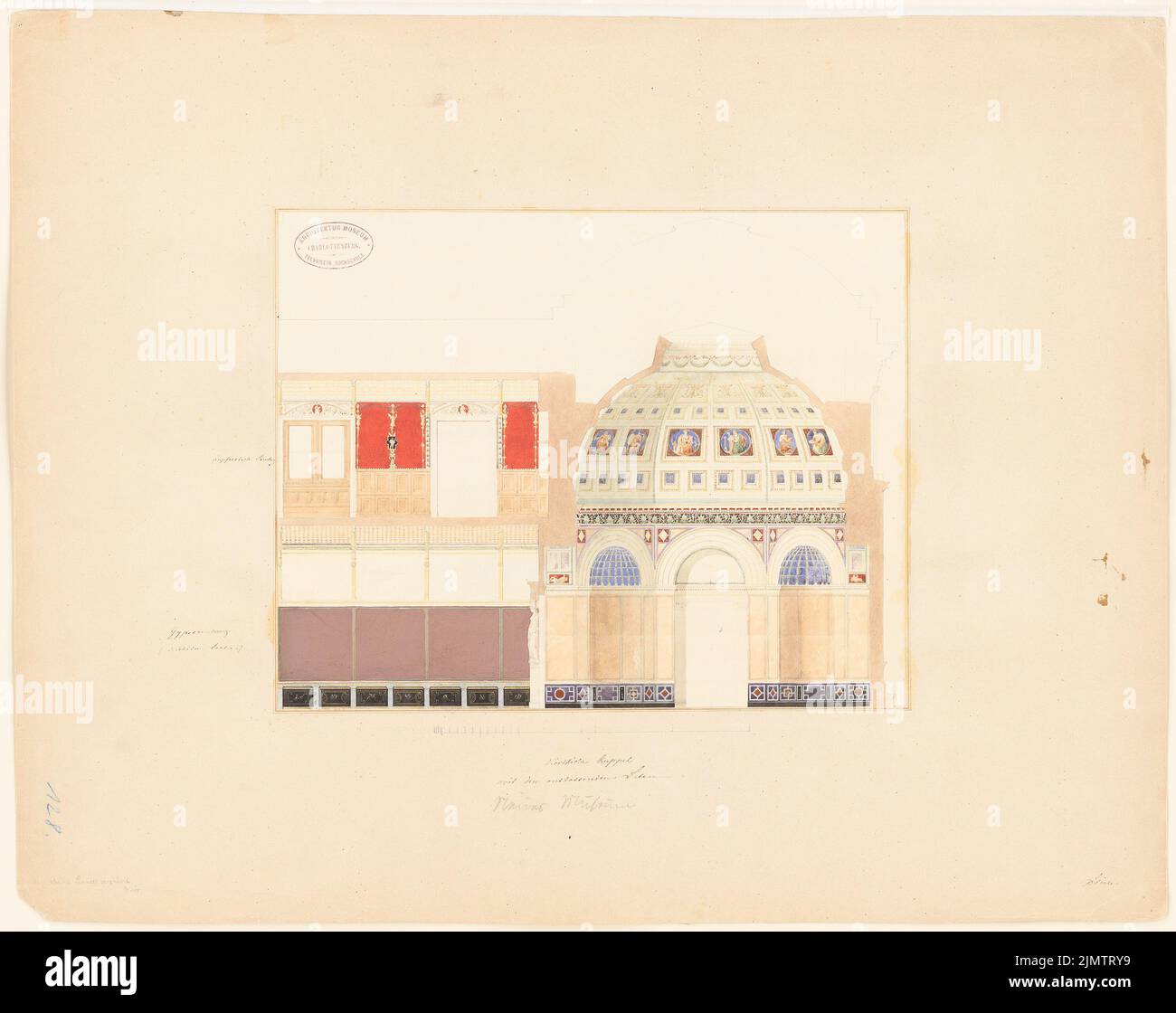 Stüler août (1800-1865), Nouveau musée sur l'île des Musées à Berlin (1843-1843): En moyenne avec vue sur les murs. Encre et crayon aquarelle sur la boîte, 53,1 x 67 cm (y compris les bords du scan) Stüler Friedrich août (1800-1865): Neues Museum auf der Museumsinsel, Berlin Banque D'Images