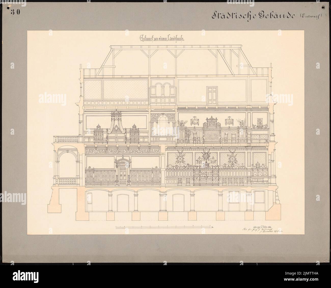 Teichen Carl, Landhaus (1882): Coupe transversale. Tuche aquarelle sur la boîte, 61,3 x 76,4 cm (y compris les bords de balayage) Teichen Carl : Landhaus Banque D'Images