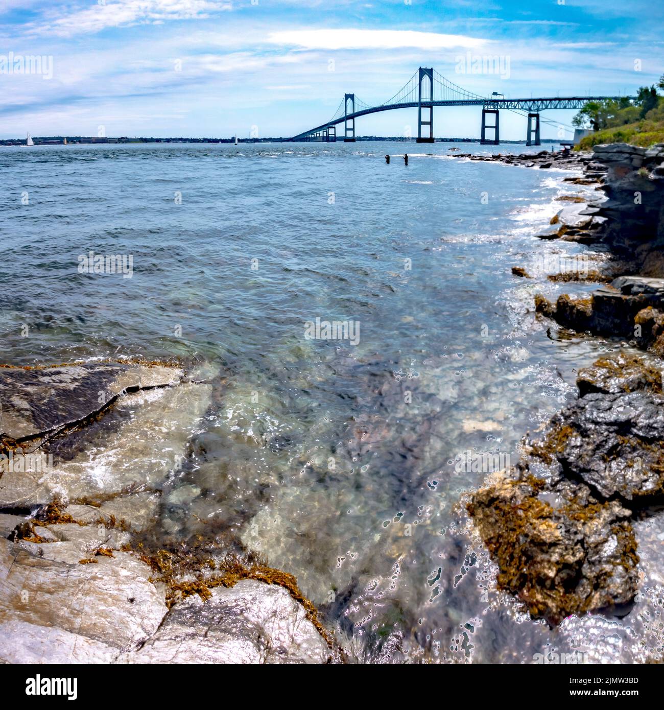 Le pont de Claiborne Pell est l'un des plus longs ponts suspendus au monde, situé à Newport, RI, USA. Banque D'Images