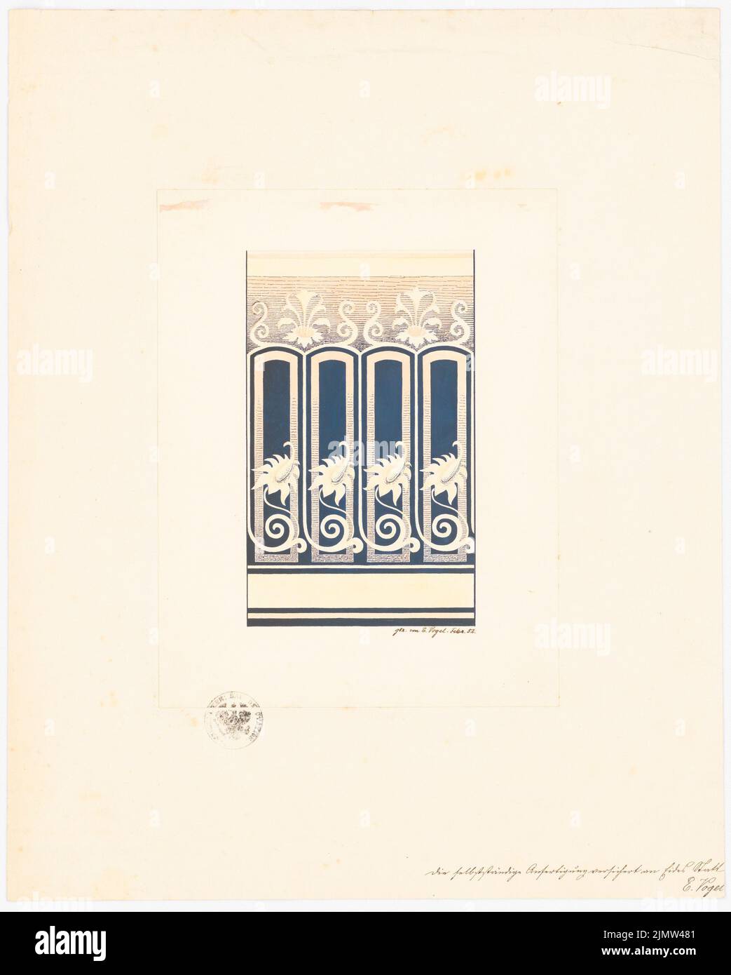 Vogel E., peinture murale et plafond (1852): Vue. Aquarelle crayon sur la boîte, 41,2 x 33,1 cm (y compris les bords de balayage) Vogel E. : Wand- und Deckenbemalung Banque D'Images