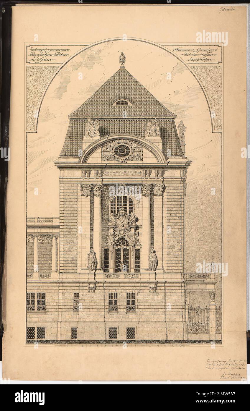 Dammeier Conrad (né en 1875), Prince Palace à Berlin. Concours Schinkel 1901 (1901) : détail de la façade. Tuche aquarelle sur la boîte, 96,5 x 63 cm (y compris les bords de numérisation) Dammeier Conrad (geb. 1875) : Palais Prinzliches, Berlin. Schinkelwettbewerb 1901 Banque D'Images