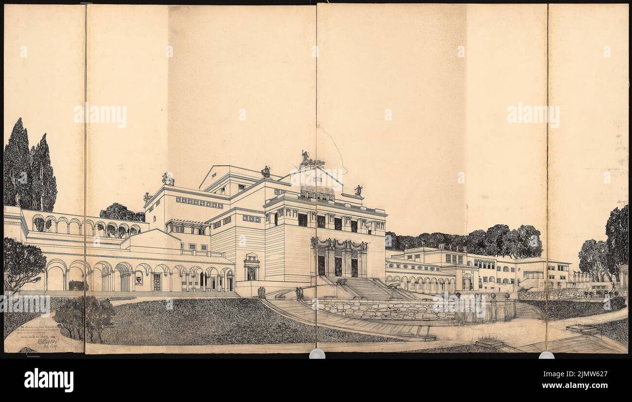 Wagner Wilhelm (né en 1875), allemand Künstlerheim, Rome. Concours Schinkel 1903: Perspective. Encre et crayon sur carton, 75,50 x 135,00 cm (bord de numérisation inclus). Musée de l'architecture de l'Université technique de Berlin Inv. SW-A 1903,1-01. Wagner Wilhelm (geb. 1875): Deutsches Künstlerheim, ROM. Schinkelwettbewerb 1903 Banque D'Images