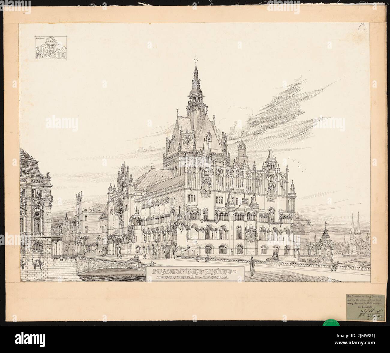 Blunck Erich (1872-1950), maison de ville. Concours Schinkel 1898 (1898): Perspective de SW. Encre sur carton, 63,1 x 75,5 cm (y compris les bords de numérisation) Blunck Erich (1872-1950): Stadthaus. Schinkelwettbewerb 1898 Banque D'Images