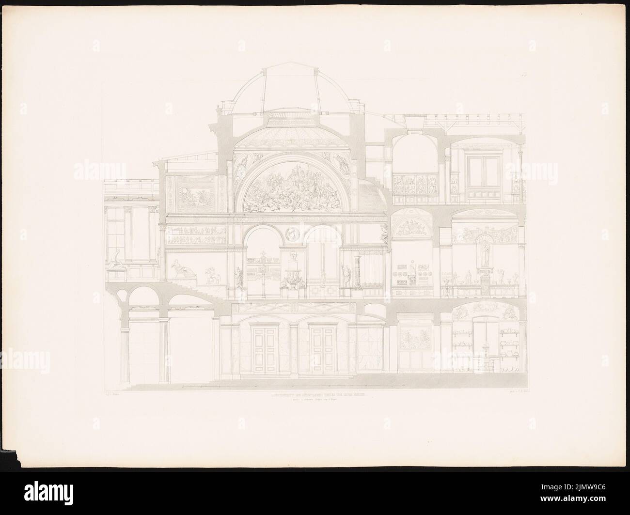 Stüler août (1800-1865), le nouveau musée de Berlin par Stüler, Potsdam 1853 (1853): Planche 13. Couper à travers la partie sud-est du musée .. Impression sur papier, 54,3 x 72,5 cm (bord de numérisation compris) Stüler Friedrich août (1800-1865): DAS Neue Museum à Berlin von Stüler, Potsdam 1853 Banque D'Images