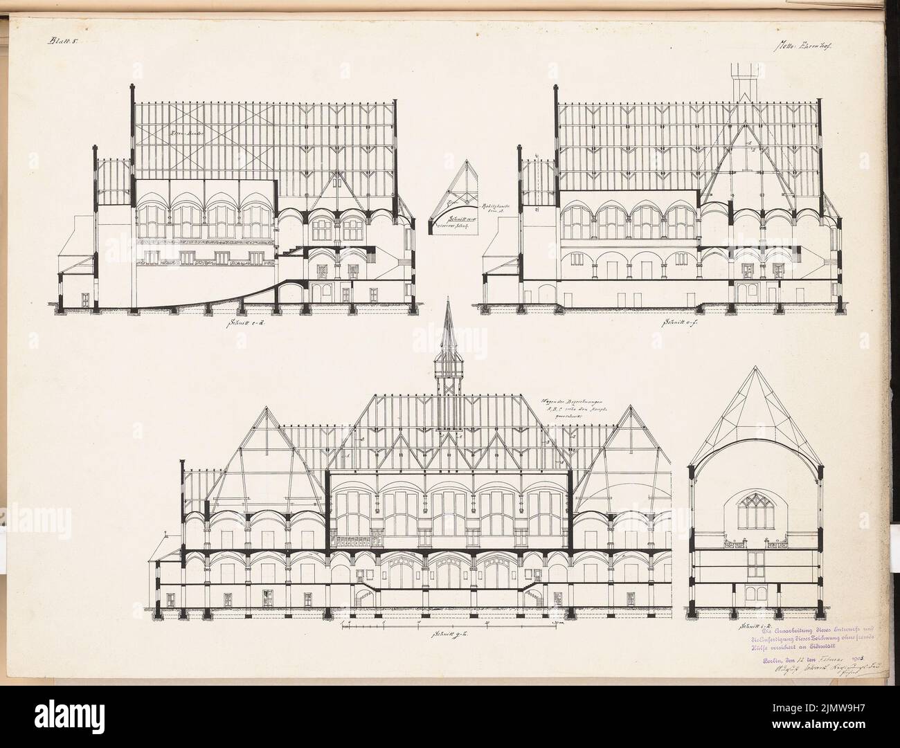 Eckardt août, Volksbibliothek. Concours Schinkel 1902 (12.02.1903): Coupes 1: 200. Encre sur carton, 49,7 x 65,2 cm (y compris les bords de balayage) Eckardt août : Volksbibliothek. Schinkelwettbewerb 1902 Banque D'Images