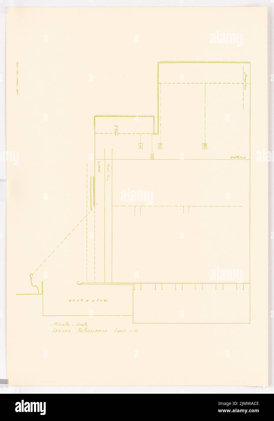 Architecte inconnu, teatro 'piccola scala' (sans date): Contenu du plan N.N. détecté. Coupure légère sur le papier, 51,5 x 35,8 cm (y compris les bords de numérisation) N. : Teatro »Piccola Scala« Banque D'Images