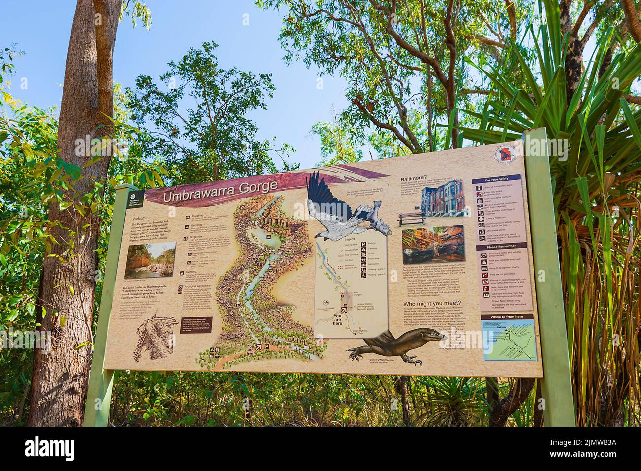 Carte et panneau d'information de la gorge d'Umbrawarra, territoire du Nord, territoire du Nord, Australie Banque D'Images