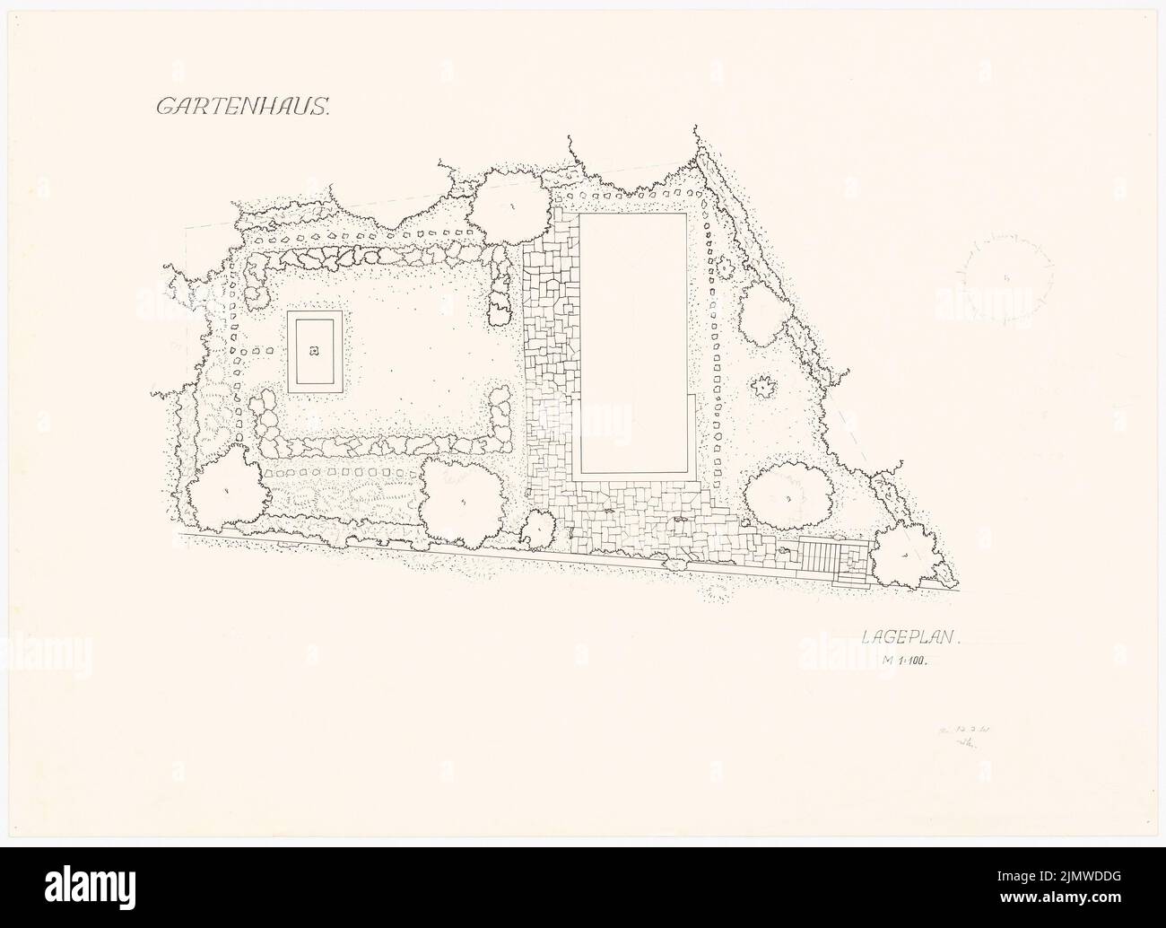 Michel Paul jun. (1922-1943), maison de jardin (17 juillet 1941): Département 1: 100. Encre et crayon sur carton, 46,2 x 63,6 cm (y compris les bords de numérisation) Michel Paul jun. (1922-1943): Gartenhaus Banque D'Images