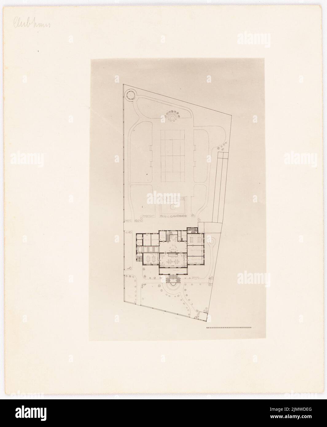 Michel Paul sen. (1877-1938), pavillon (sans date) : plan du site, barre d'échelle. Photo sur papier, 23,7 x 19,4 cm (y compris les bords de numérisation) Michel Paul sen. (1877-1938): Klubhaus Banque D'Images