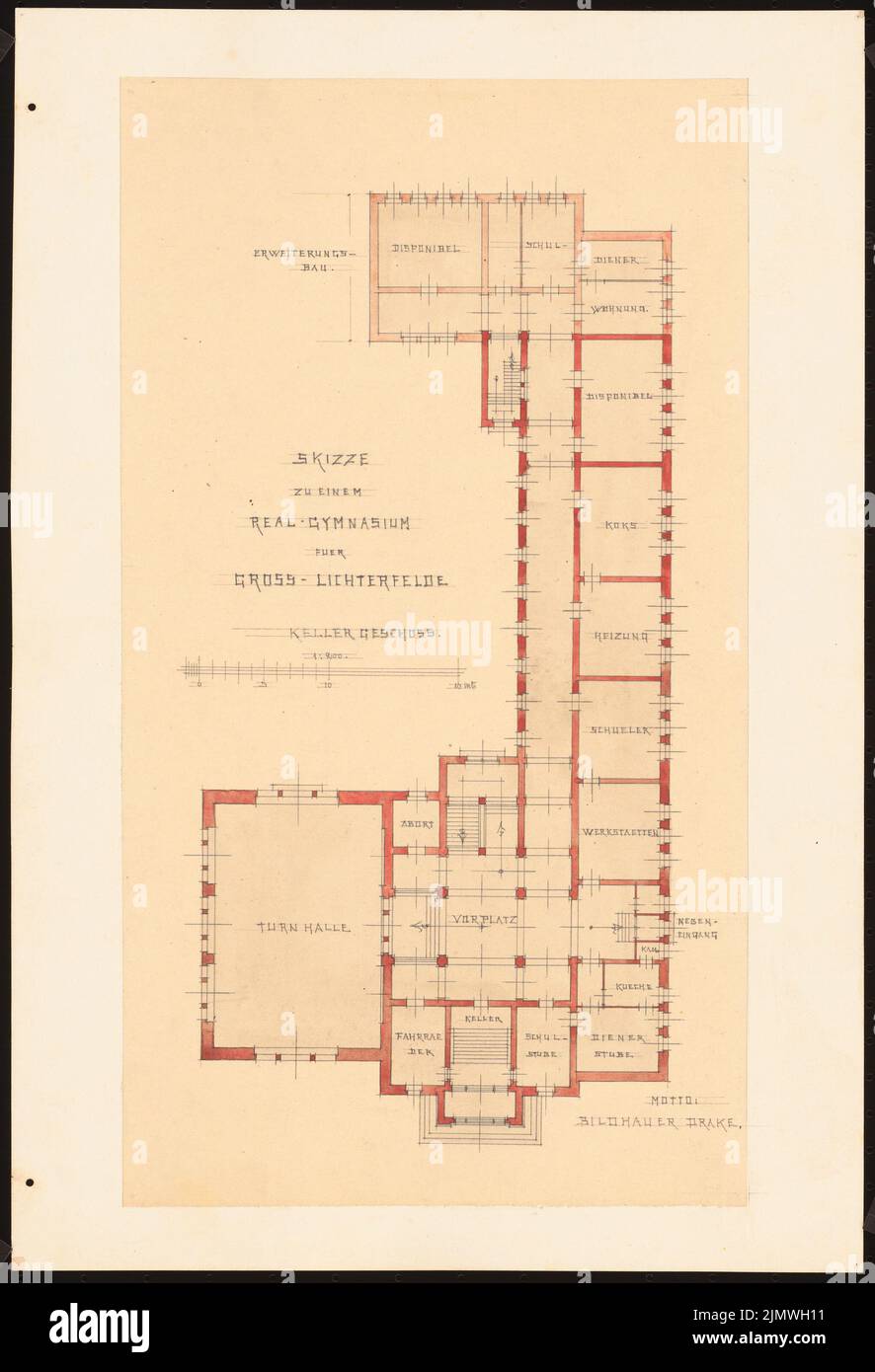 Guth Hermann (1851-1924), Gymnase Lichterfelde (sans date): Pas encore enregistré. Matériel/technologie N.N. enregistré, 49,3 x 33,6 cm (y compris les bords de balayage) Guth Hermann (1851-1924): Gymnase Berlin-Lichterfelde Banque D'Images