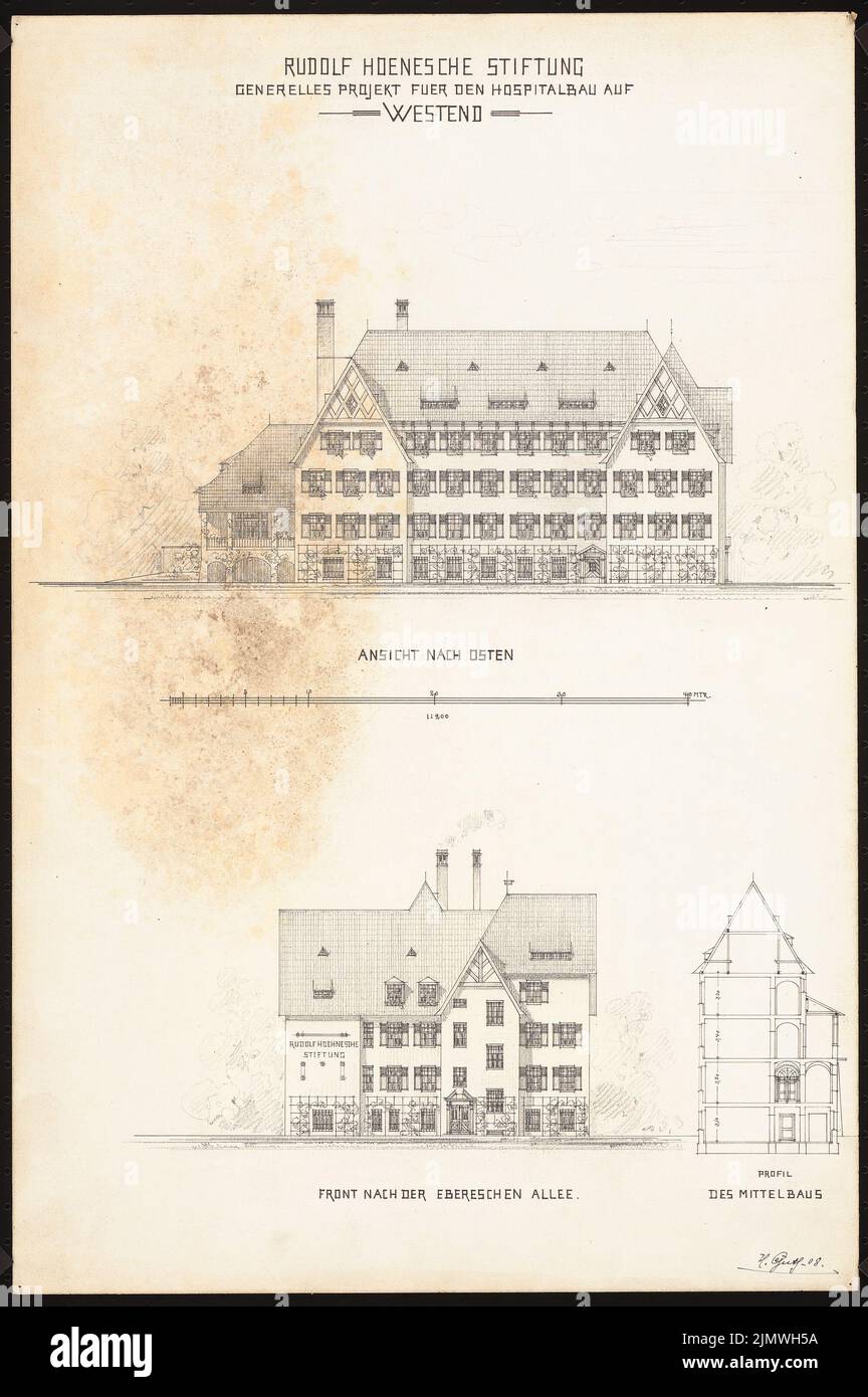 Guth Hermann (1851-1924), pas encore enregistré (sans date): Pas encore enregistré. Matériau/technologie N.N. Capturé, 51,5 x 34,2 cm (y compris les bords de balayage) Guth Hermann (1851-1924): Hospitalbau für die Rudolf-Hoenesche-Stiftung, Berlin-Westend Banque D'Images