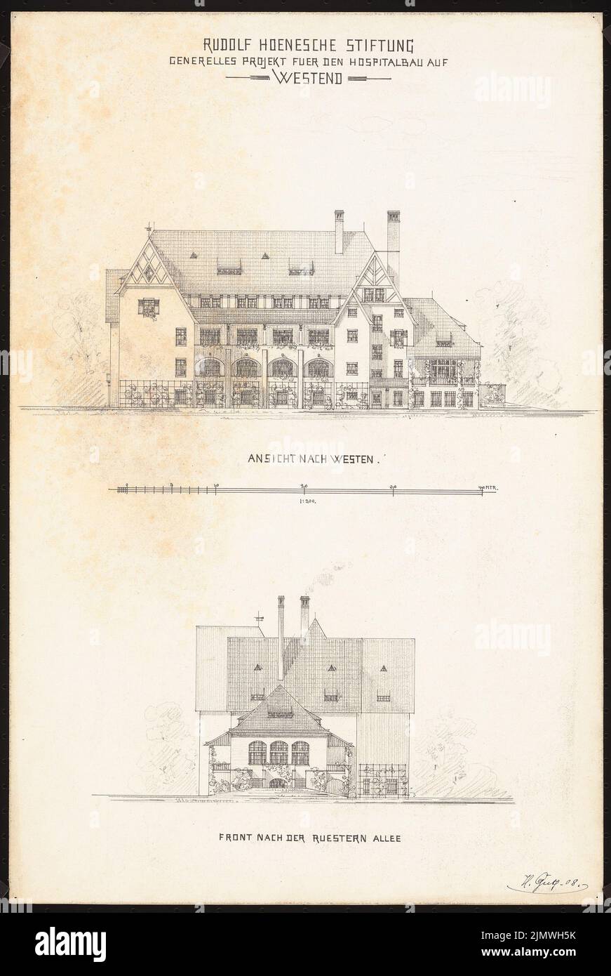 Guth Hermann (1851-1924), pas encore enregistré (sans date): Pas encore enregistré. Matériau/technologie N.N. Capturé, 51,2 x 34,3 cm (y compris les bords de balayage) Guth Hermann (1851-1924): Hospitalbau für die Rudolf-Hoenesche-Stiftung, Berlin-Westend Banque D'Images
