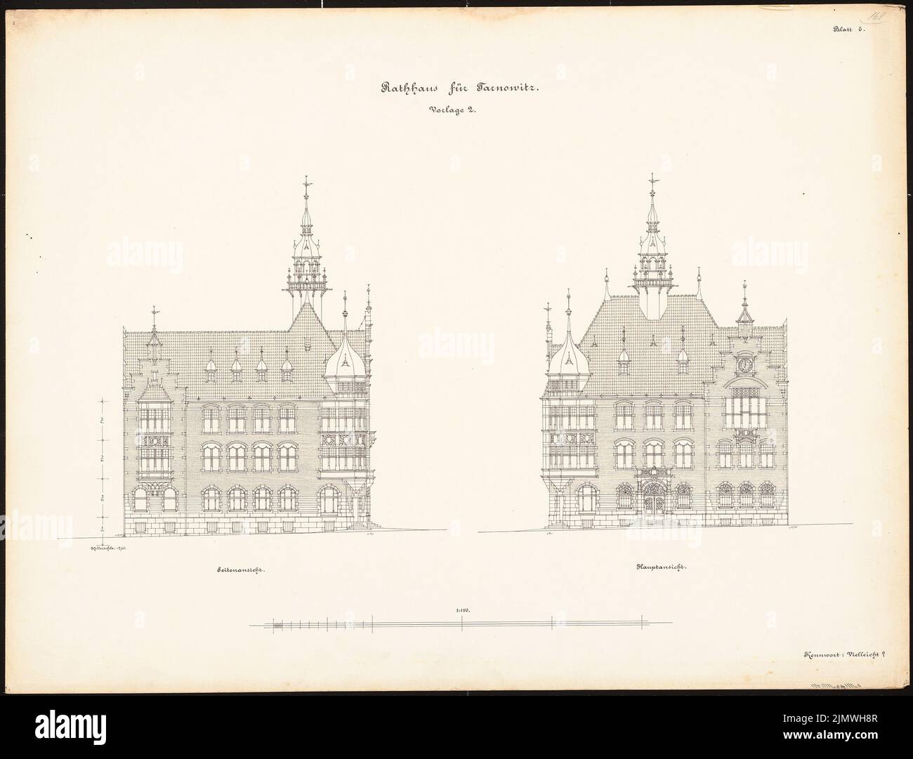 Guth Hermann (1851-1924), Rathaus Tarnowitz (sans dat.): Pas encore enregistré. Matériau/technologie N.N. Capturé, 51,7 x 67,8 cm (y compris les bords de balayage) Guth Hermann (1851-1924): Rathaus, Tarnowitz Banque D'Images