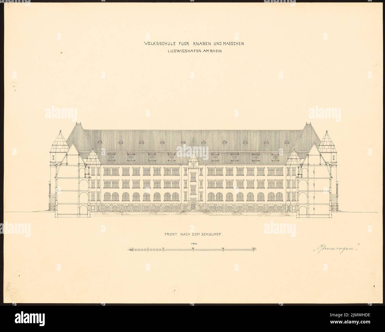 Guth Hermann (1851-1924), école de Ludwigshafen (sans dat.): Pas encore enregistré. Matériel/technologie N.N. enregistré, 50,7 x 63,8 cm (y compris les bords de balayage) Guth Hermann (1851-1924): Schule, Ludwigshafen-Friesenheim Banque D'Images