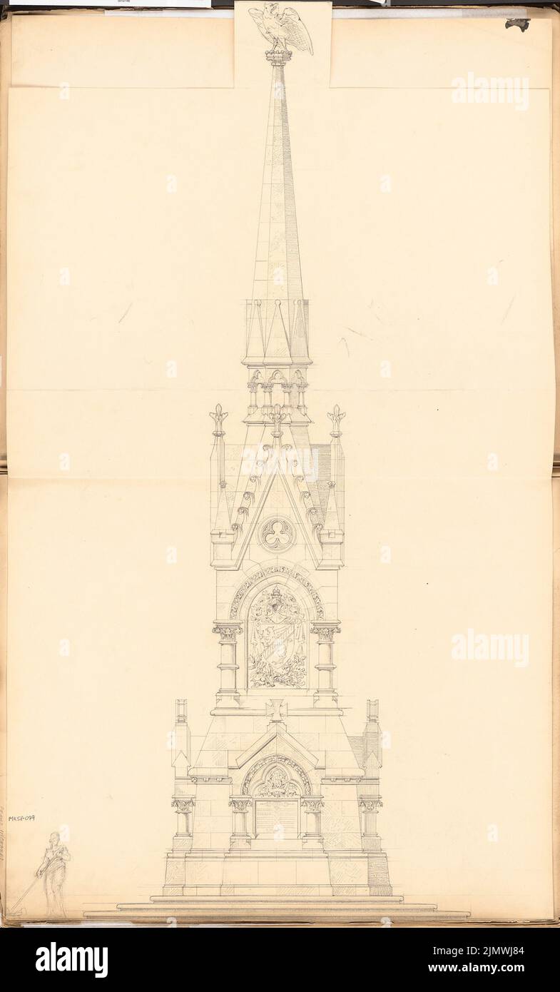 Wichards Franz (1856-1919), est tombé à Stralsund. Compétition mensuelle du 1885 février (02,1885) : vue avant du RISS. Crayon sur la boîte, 95,4 x 57,6 cm (y compris les bords de balayage) Wichards Franz (1856-1919): Gefallenendenkmal, Stralsund. Monatskonkurrenz février 1885 Banque D'Images