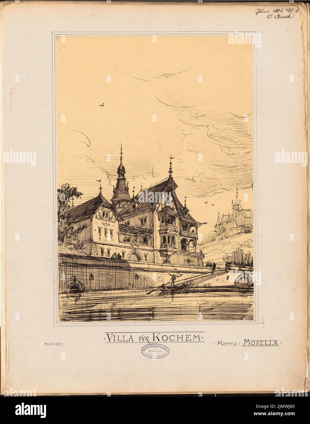 Rieth Otto (1858-1911), villa à Cochem. Concours mensuel juin 1884 (06,1884): Perspective View. Tusche aquarelle sur transparent, 58,8 x 46 cm (y compris les bords de balayage) Rieth Otto (1858-1911): Villa, Cochem. Monatskonkurrenz Juni 1884 Banque D'Images