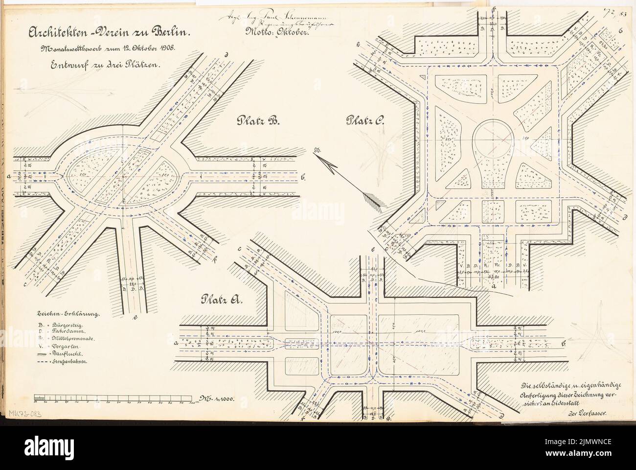 Scheunemann Paul (né en 1882), trois places. Compétition mensuelle octobre 1908 (10,1908): 3 plans de site 1: 1000; barre d'échelle. Encre et crayon sur carton, 40,3 x 60,3 cm (y compris les bords de numérisation) Scheunemann Paul (geb. 1882): Drei Plätze. Monatskonkurrenz Oktober 1908 Banque D'Images Scheunemann Paul (né en 1882), trois places. Compétition mensuelle octobre 1908 (10,1908): 3 plans de site 1: 1000; barre d'échelle. Encre et crayon sur carton, 40,3 x 60,3 cm (y compris les bords de numérisation) Scheunemann Paul (geb. 1882): Drei Plätze. Monatskonkurrenz Oktober 1908 Banque D'Images