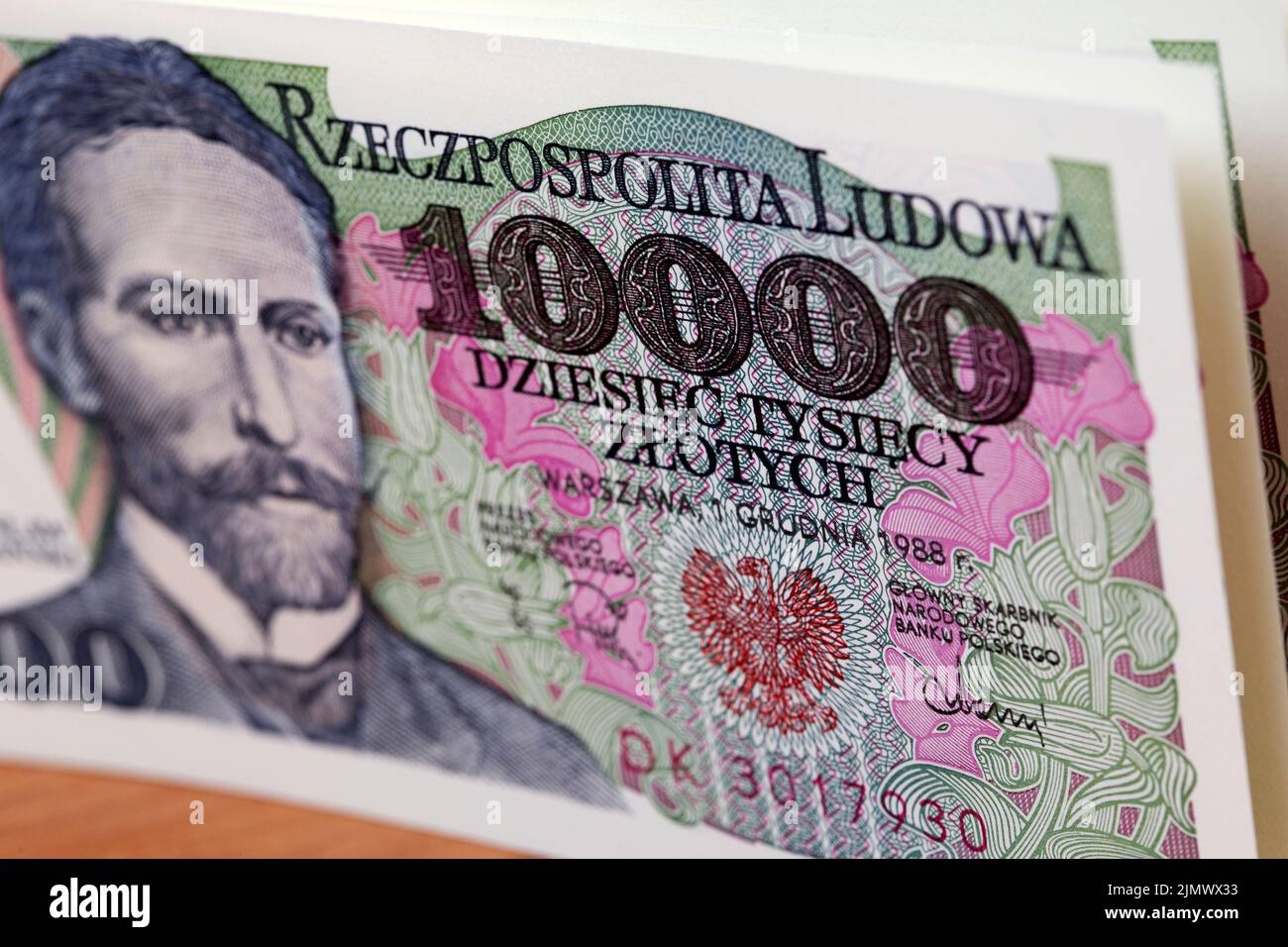 Vieux polonais argent - 10000 Zloty un fond Banque D'Images