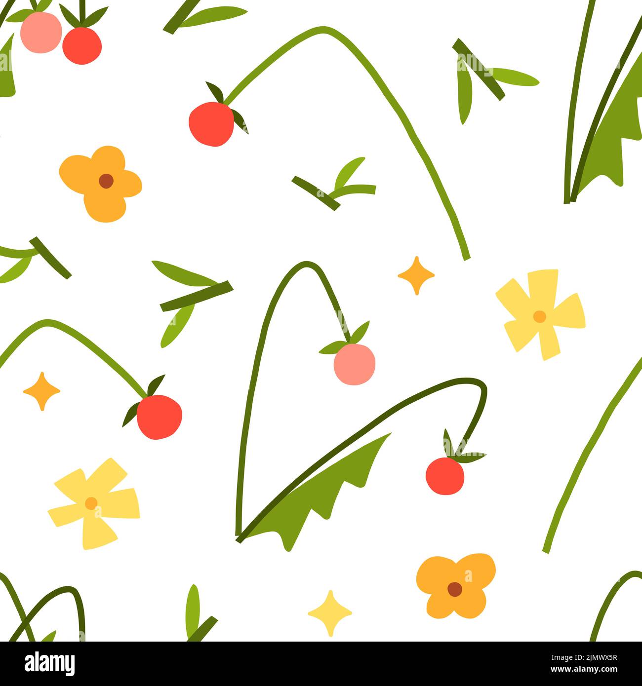 Dessin à la main vecteur abstrait graphique clipart illustrations modèle sans couture de composition avec boho formes abstraites de fleur, feuilles et Illustration de Vecteur