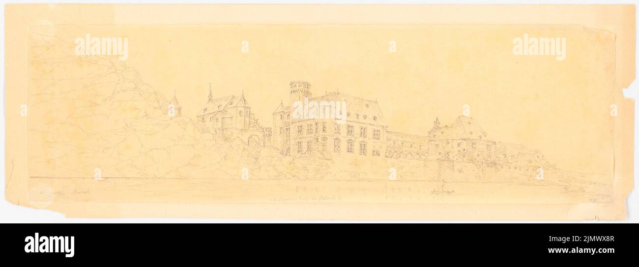 Quast Ferdinand von (1807-1877), Comte du Comte von der Leyen en Gondorf (1875): (Environnement?): Vue de l'Oberbourg de la Moselle. Crayon sur papier, 19,5 x 55,5 cm (y compris les bords de balayage) Quast Ferdinand von (1807-1877): Burg des Grafen von der Leyen, Gondorf Banque D'Images