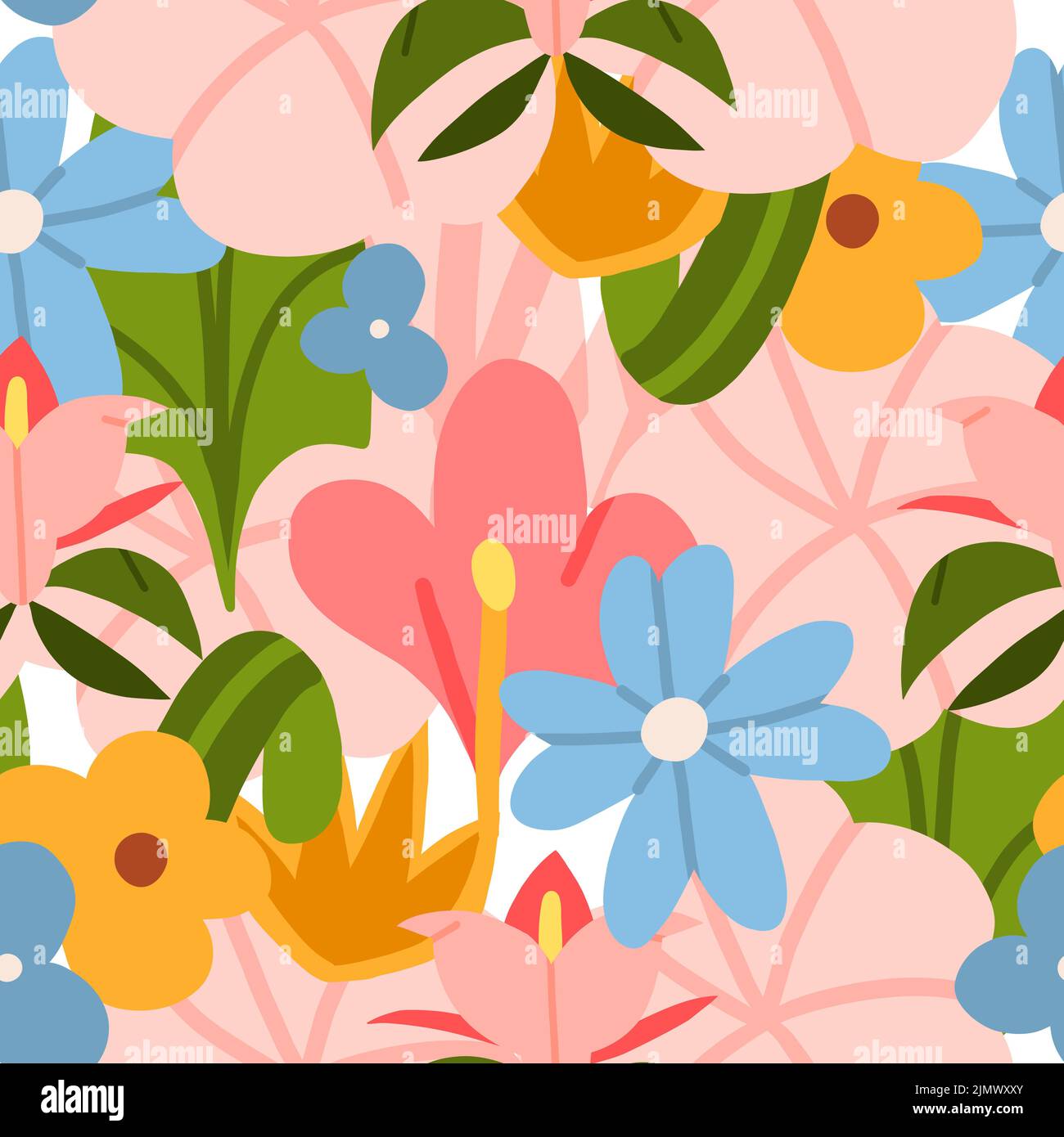 Dessin à la main vecteur abstrait graphique clipart illustrations modèle sans couture de composition avec boho formes abstraites de fleur, feuilles et Illustration de Vecteur