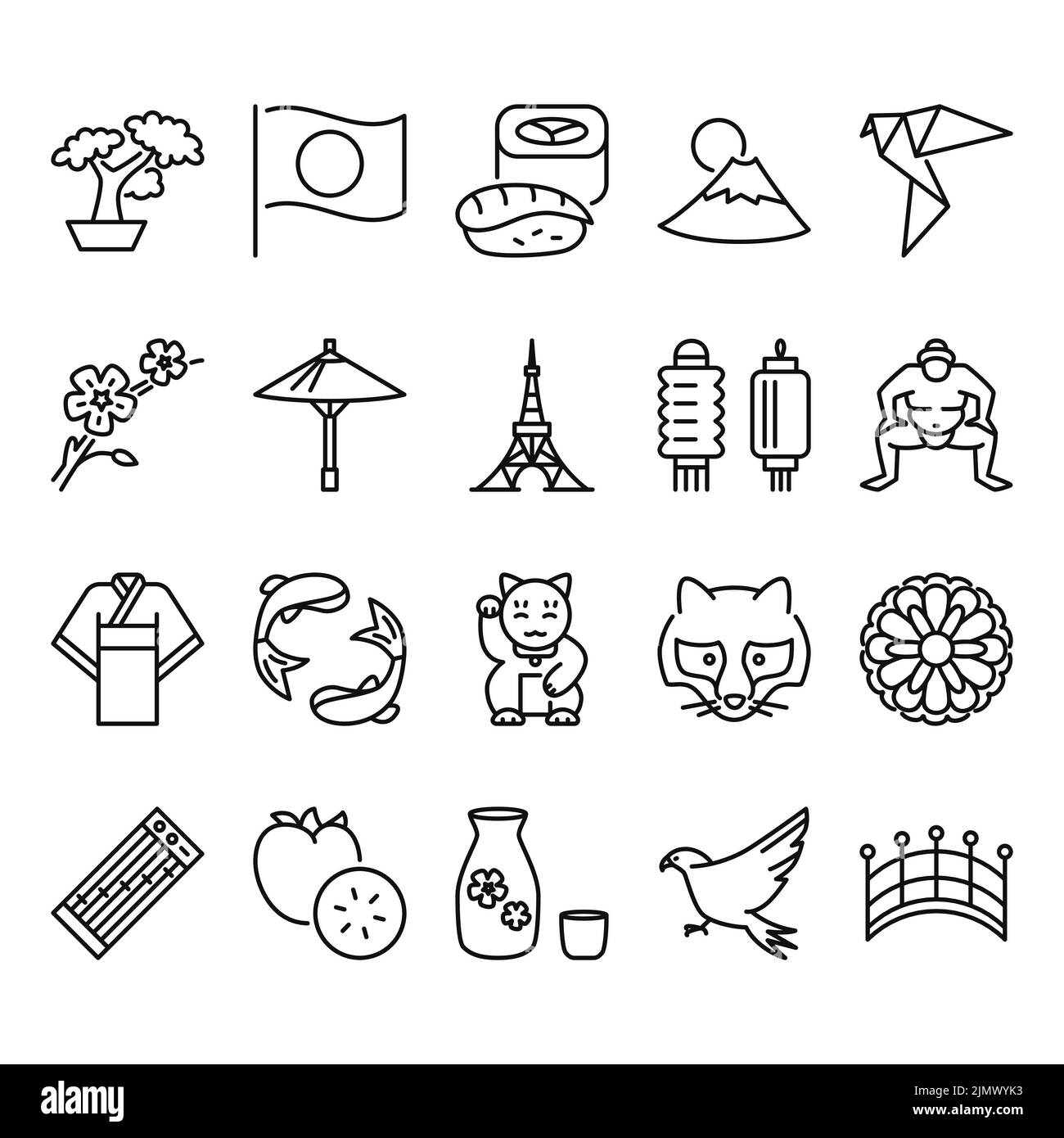 Icône Japon définie en style de ligne. Symboles traditionnels japonais. Illustration vectorielle. Illustration de Vecteur