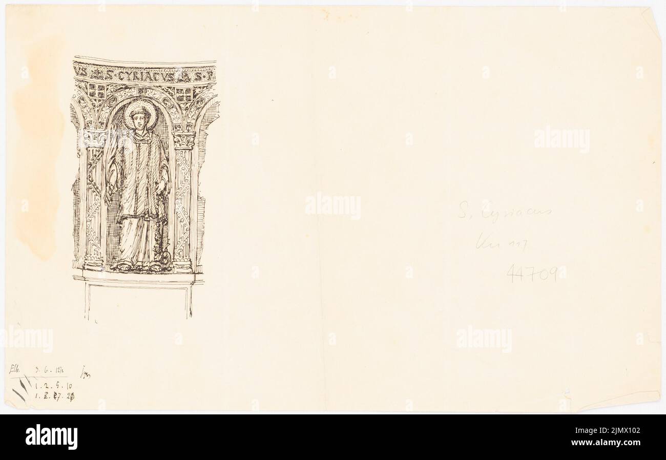 Quast Ferdinand von (1807-1877), statue du Saint Cyriacus (sans dat.) : vue de la statue d'aide d'urgence dans une niche. Encre sur papier, 22,4 x 36,1 cm (y compris les bords de balayage) Quast Ferdinand von (1807-1877) : statue de Saint Cyriacus Banque D'Images