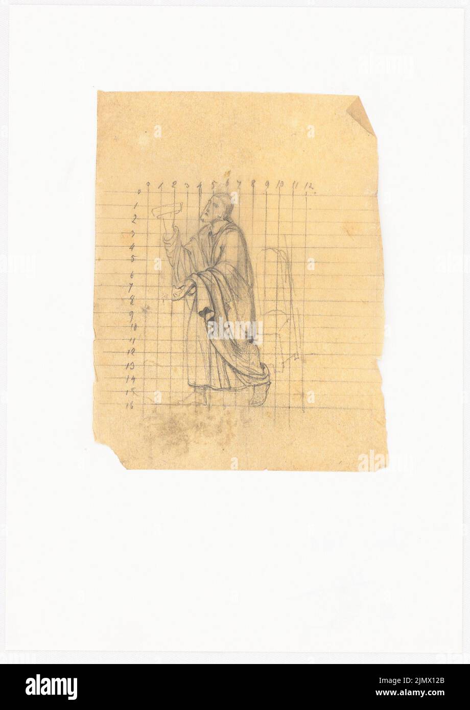 Quast Ferdinand von (1807-1877), homme dans le ridé romain (Pallium) (sans dat.): Vue d'un homme courant, barbu, barbu, grille, grille avec lignes d'aide (après ou à travers). Crayon sur transparent, 21,5 x 15,2 cm (y compris les bords de balayage) Quast Ferdinand von (1807-1877): Mann im römischen Faltengewand (Pallium) Banque D'Images